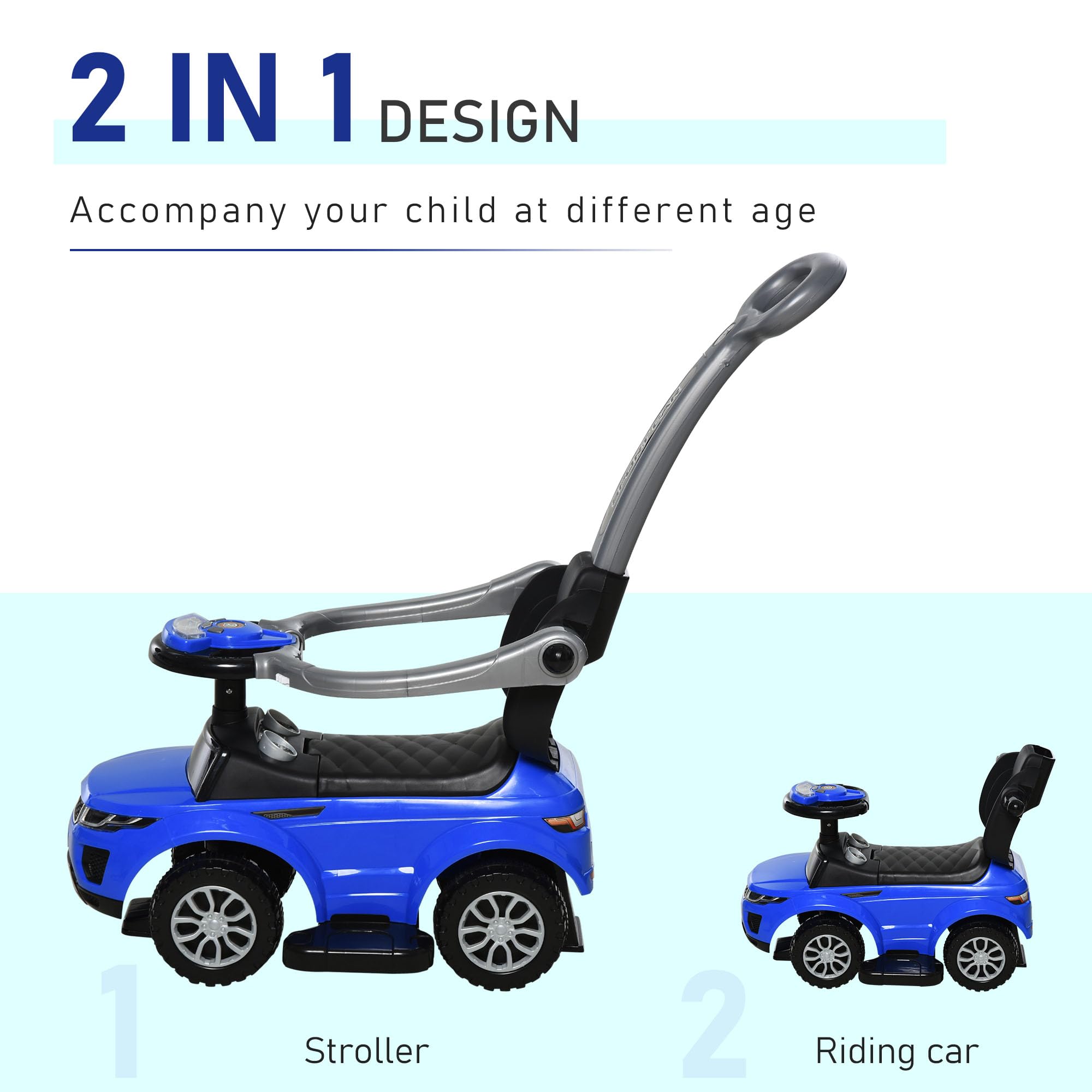 Foto 4 pulgar | Push Car Aosom 2 En 1 Para Niños Pequeños Con Música De Trompa De 1 A 3 Años - Venta Internacional.