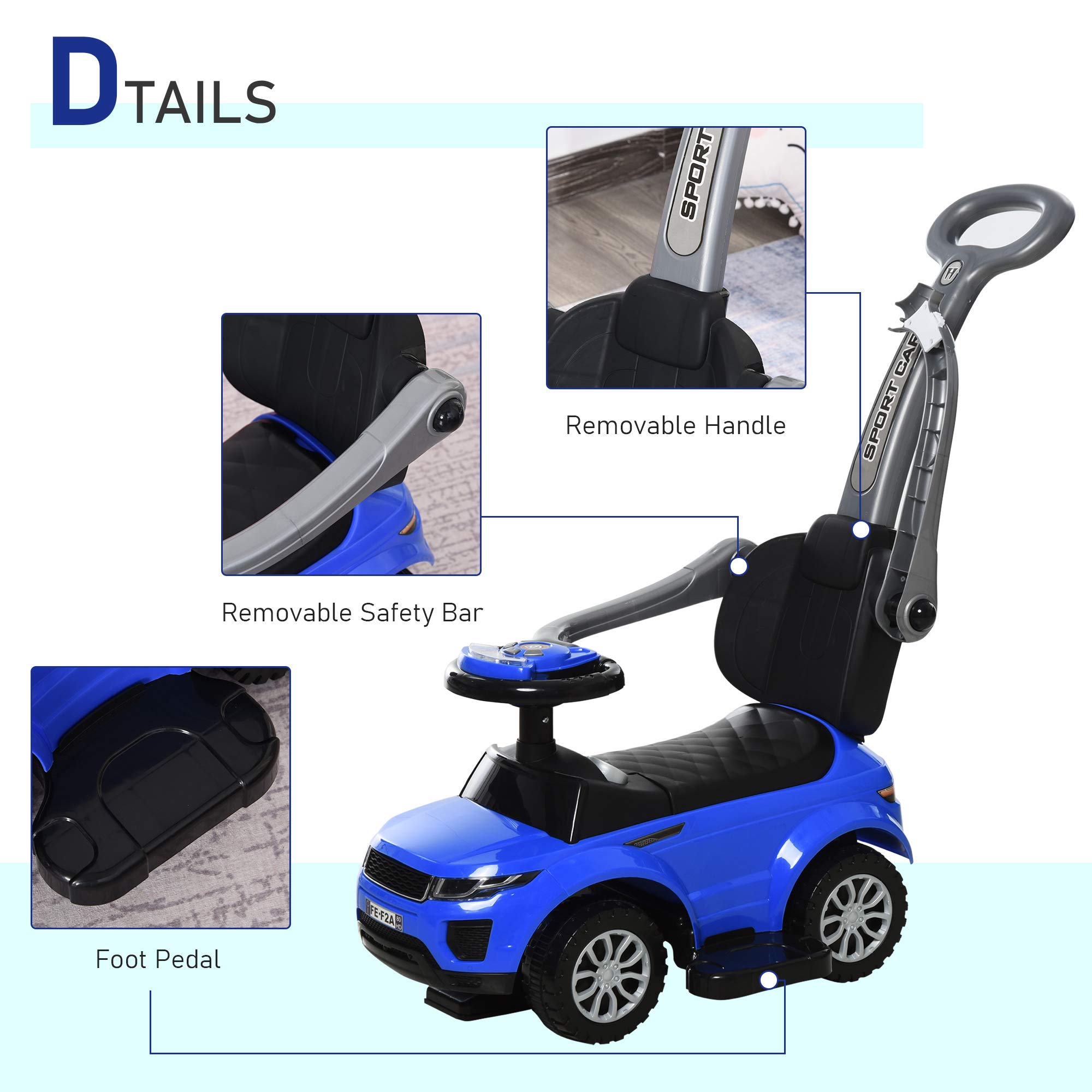 Foto 4 | Push Car Aosom 2 En 1 Para Niños Pequeños Con Música De Trompa De 1 A 3 Años - Venta Internacional.