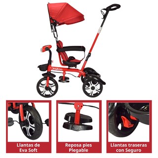 Foto 4 | Triciclo Evolutivo Asiento Giratorio 360 Luz Sonido Rojo
