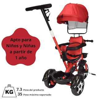 Foto 5 | Triciclo Evolutivo Asiento Giratorio 360 Luz Sonido Rojo
