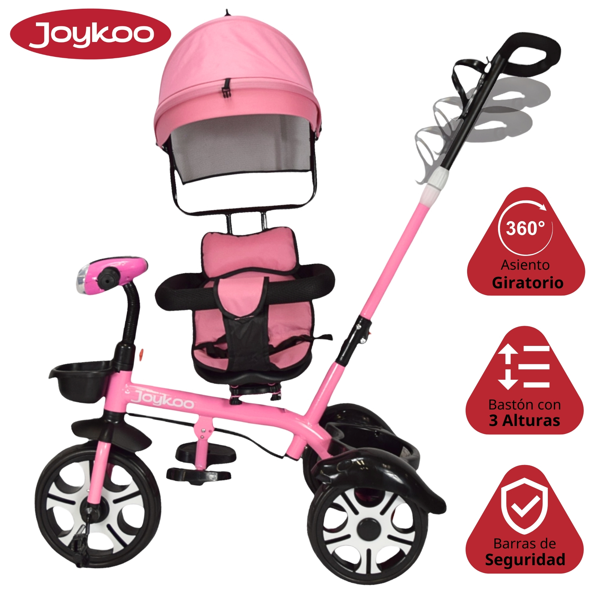 Foto 4 pulgar | Triciclo Evolutivo Asiento Giratorio 360 Luz Sonido Rosa