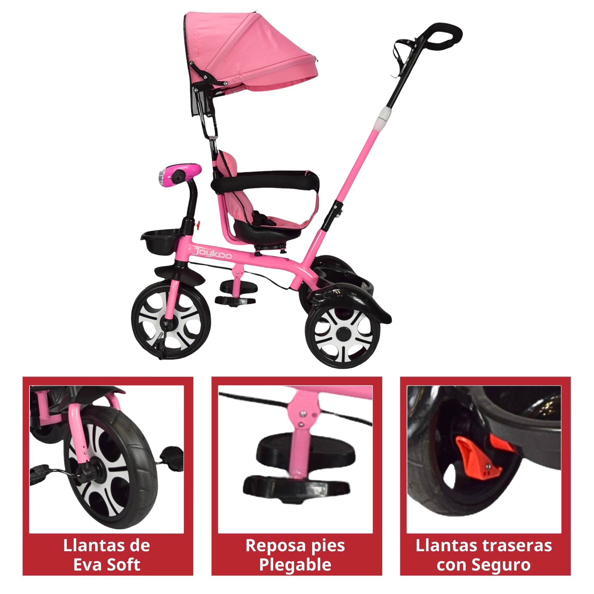 Foto 5 pulgar | Triciclo Evolutivo Asiento Giratorio 360 Luz Sonido Rosa