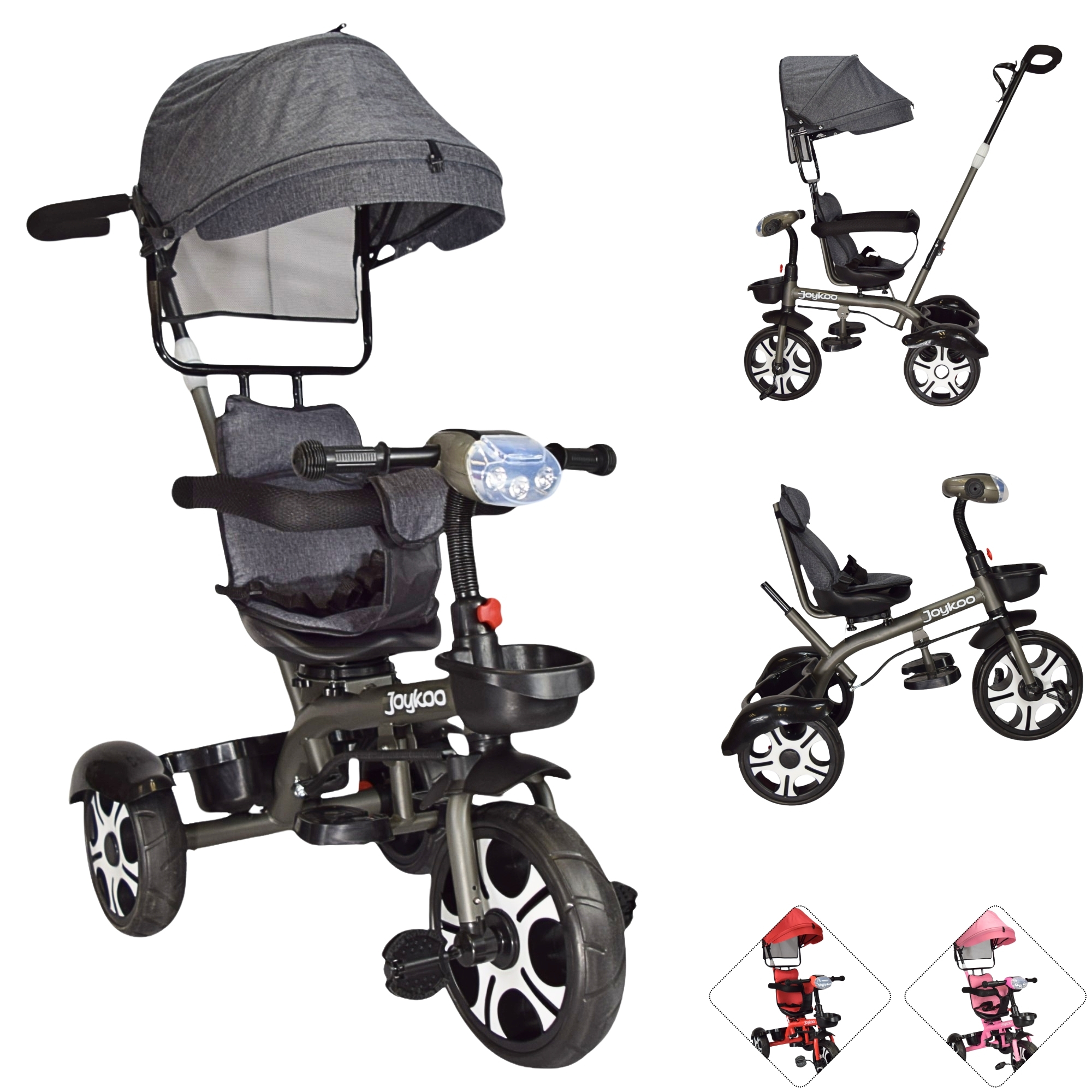 Triciclo Evolutivo Asiento Giratorio 360 Luz Sonido Gris