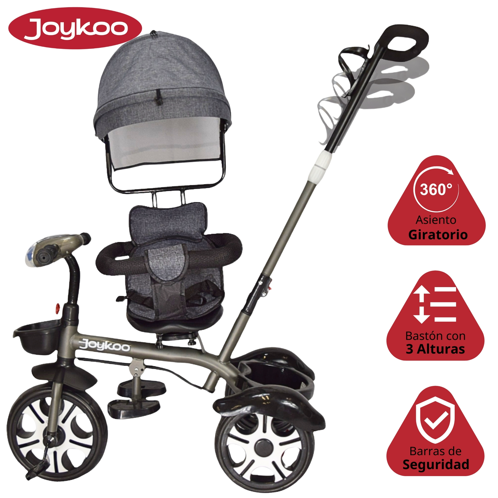 Foto 4 pulgar | Triciclo Evolutivo Asiento Giratorio 360 Luz Sonido Gris