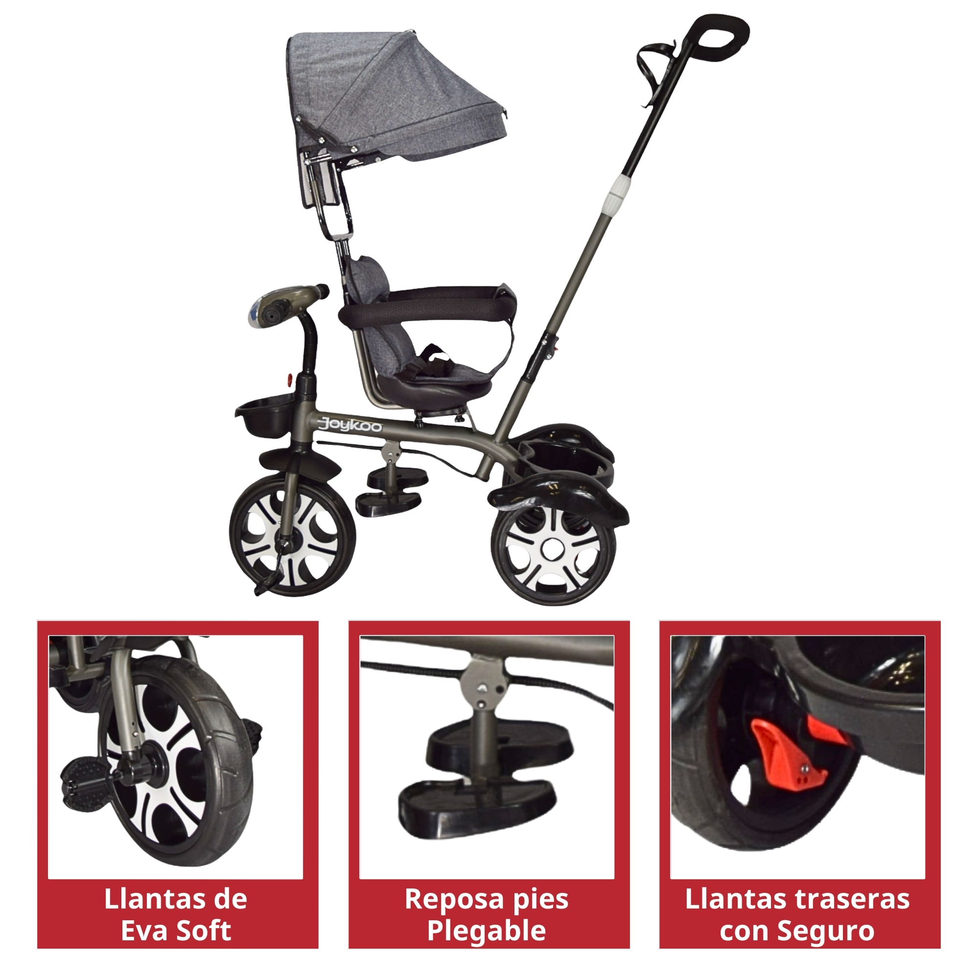 Foto 5 pulgar | Triciclo Evolutivo Asiento Giratorio 360 Luz Sonido Gris