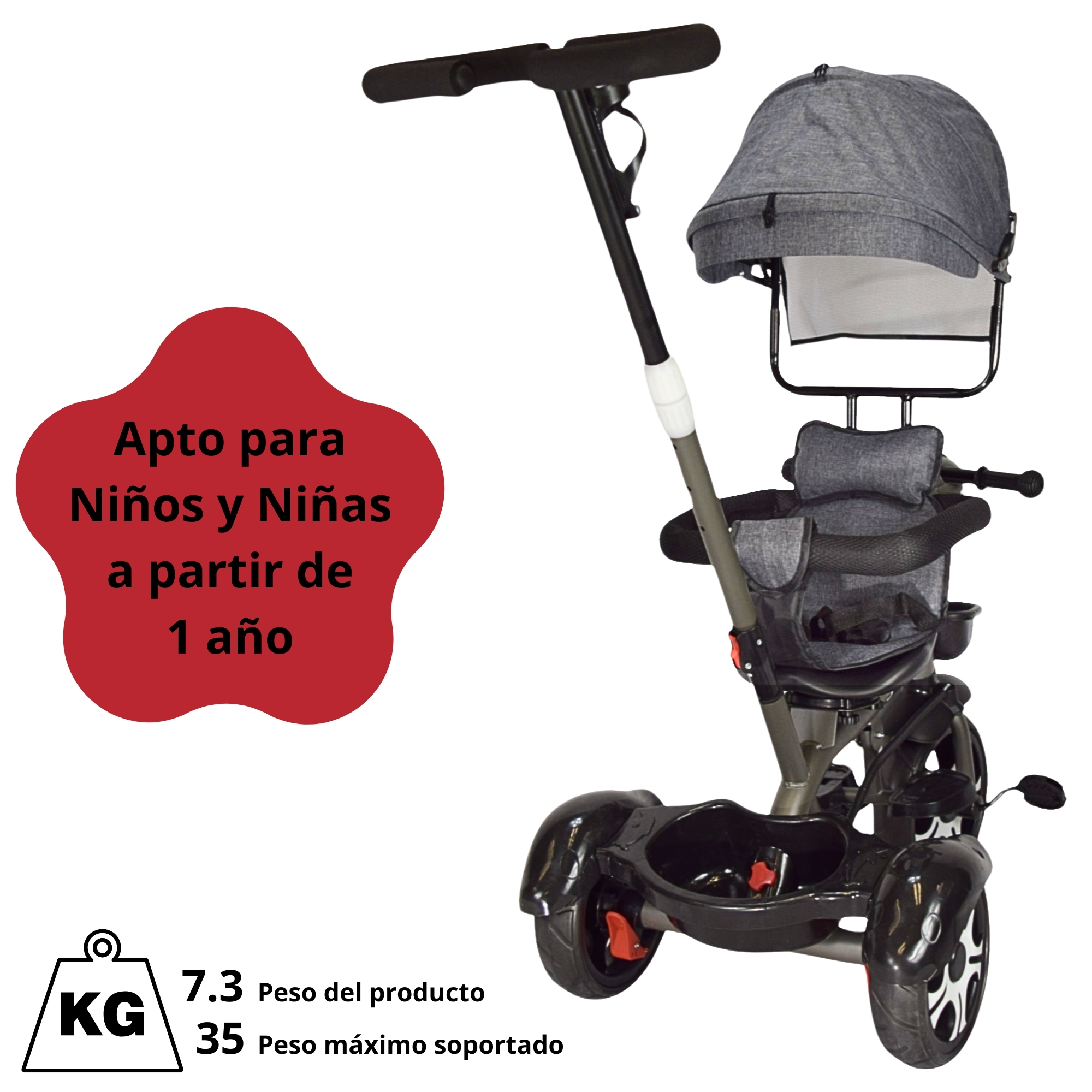 Foto 6 pulgar | Triciclo Evolutivo Asiento Giratorio 360 Luz Sonido Gris