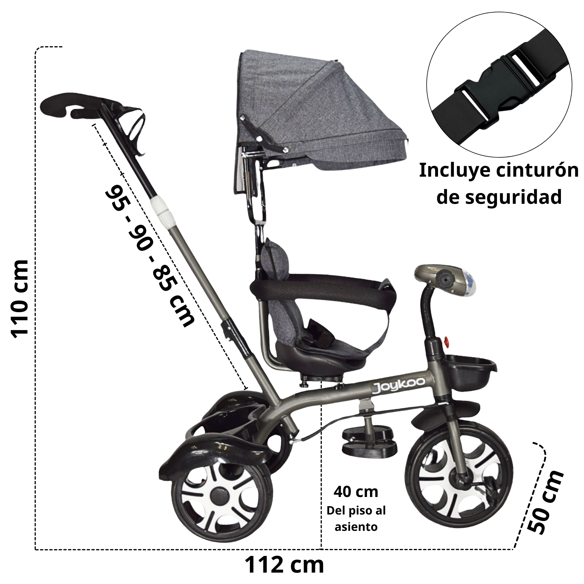 Foto 7 pulgar | Triciclo Evolutivo Asiento Giratorio 360 Luz Sonido Gris