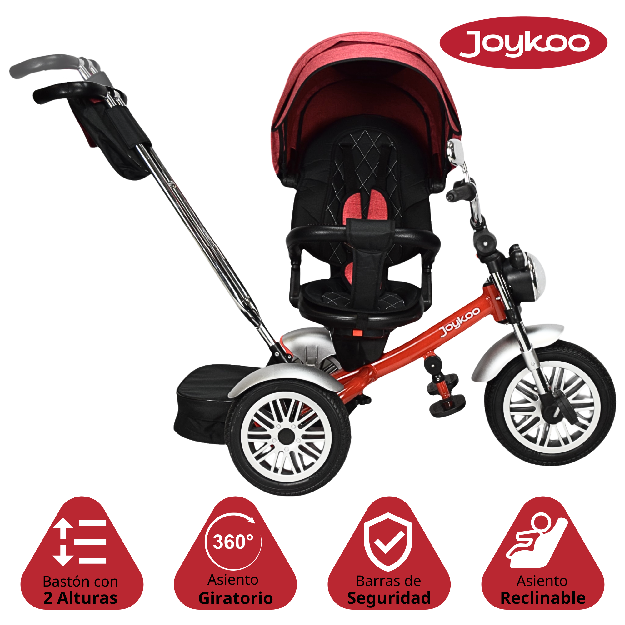 Foto 4 pulgar | Triciclo para Niños Asiento Reclinable Giratorio 360 Sonido Llanta Goma - Rojo