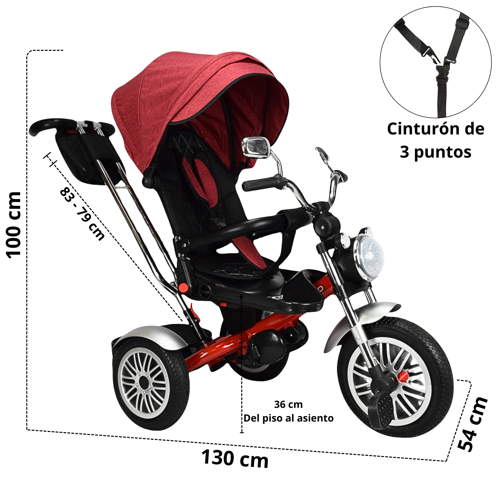 Foto 5 pulgar | Triciclo para Niños Asiento Reclinable Giratorio 360 Sonido Llanta Goma - Rojo