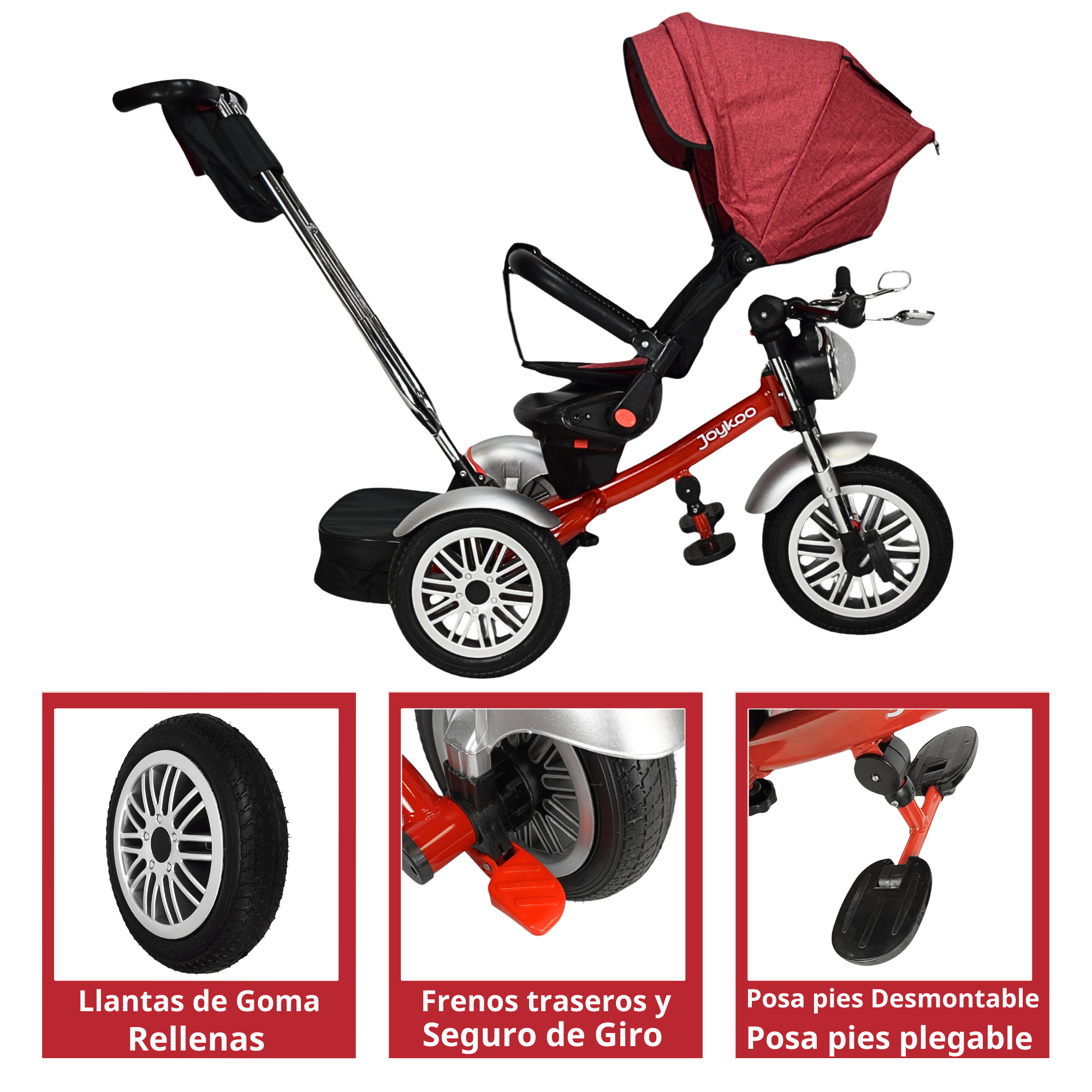 Foto 6 pulgar | Triciclo para Niños Asiento Reclinable Giratorio 360 Sonido Llanta Goma - Rojo