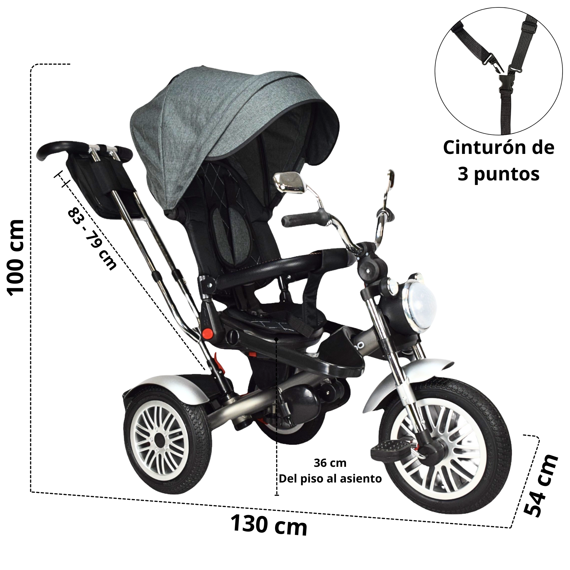 Foto 5 pulgar | Triciclo para Niños Asiento Reclinable Giratorio 360 Sonido Llanta Goma - Gris