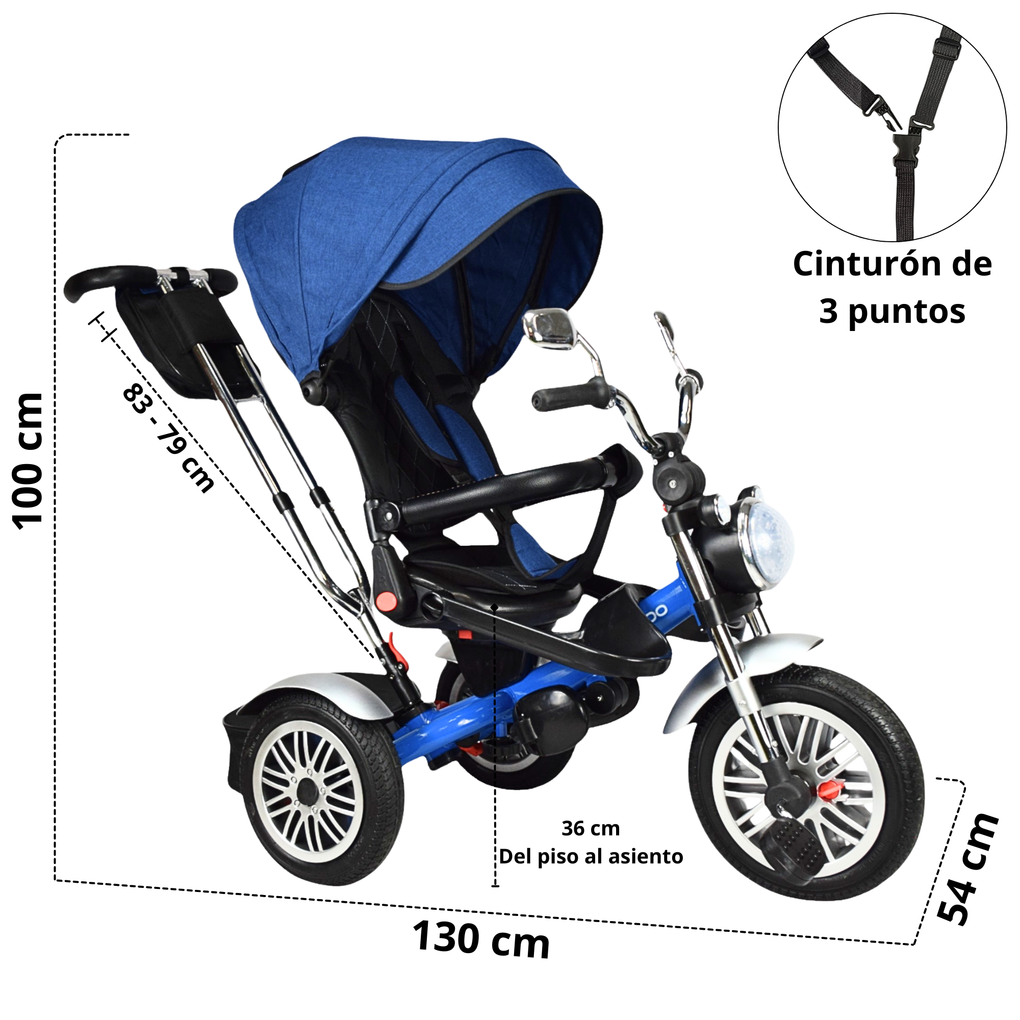 Foto 4 pulgar | Triciclo para Niños Asiento Reclinable Giratorio 360 Sonido Llanta Goma - Azul