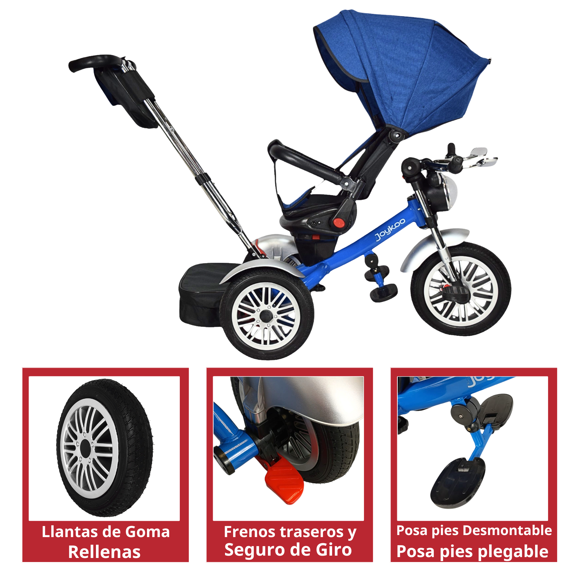 Foto 6 pulgar | Triciclo para Niños Asiento Reclinable Giratorio 360 Sonido Llanta Goma - Azul
