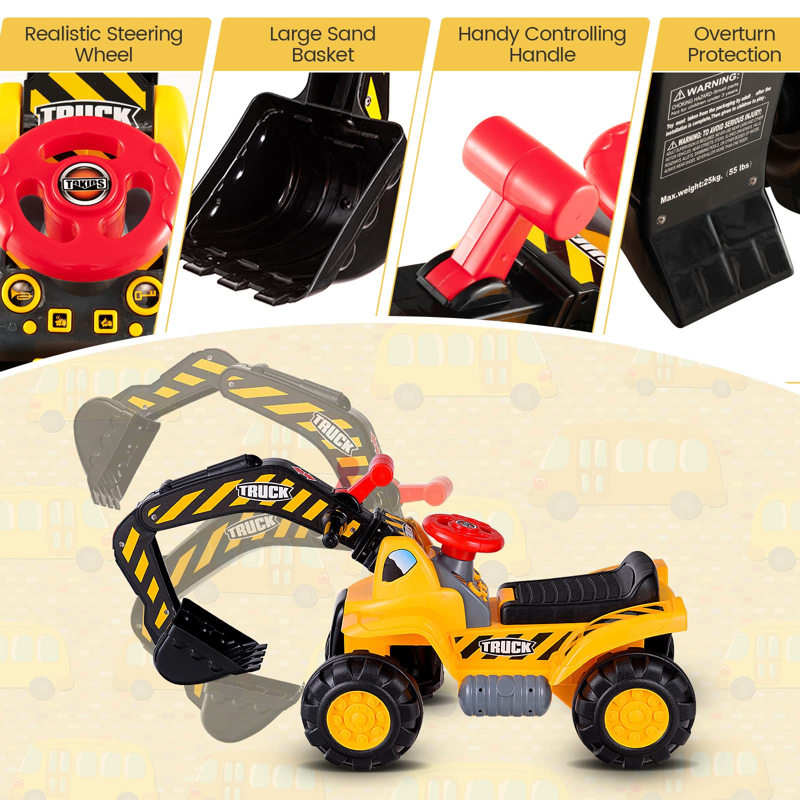 Foto 3 | Excavadora Ride On Construction Costzon Para Niños Con Casco Desde Hace Más De 3 Años - Venta Internacional.