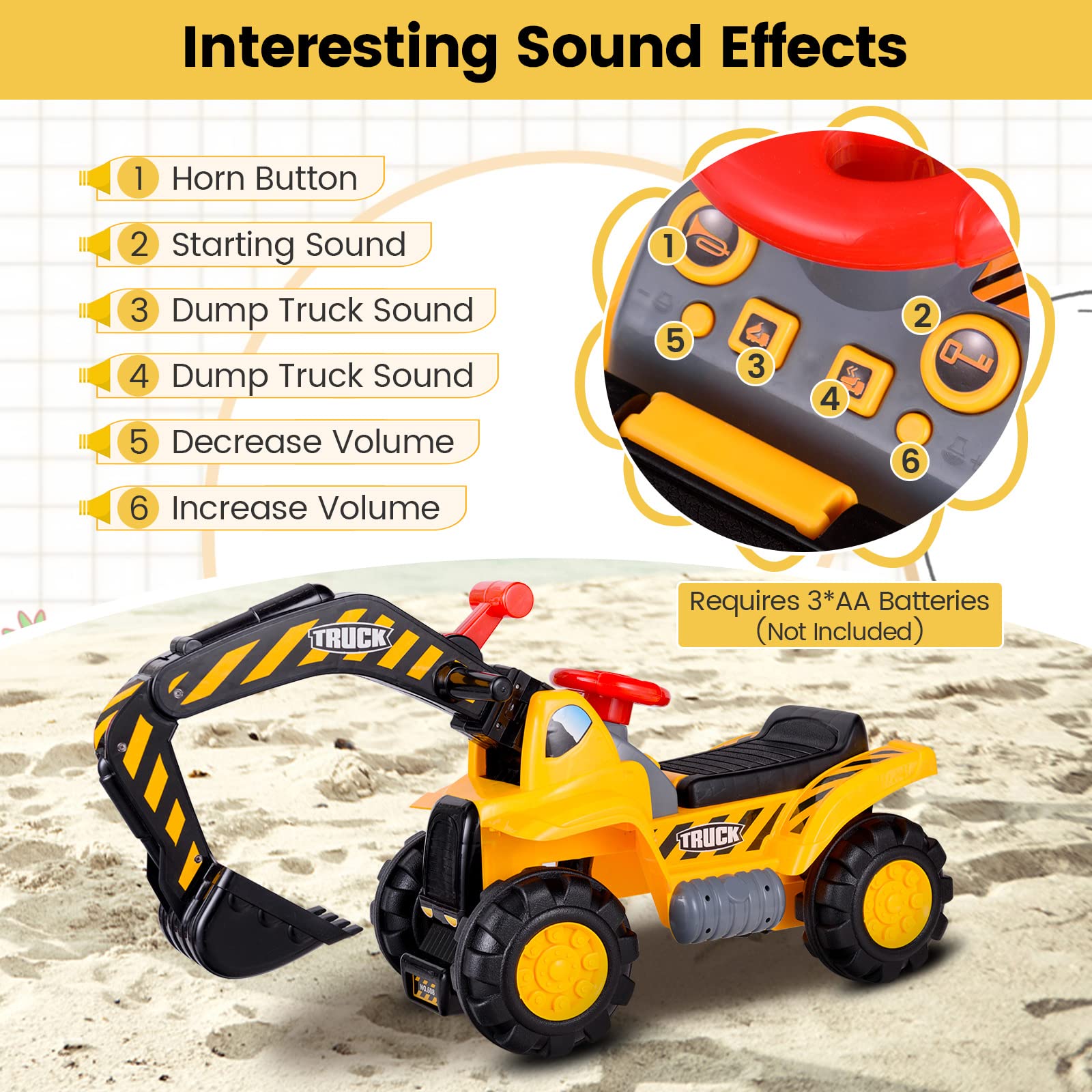 Foto 5 pulgar | Excavadora Ride On Construction Costzon Para Niños Con Casco Desde Hace Más De 3 Años - Venta Internacional.