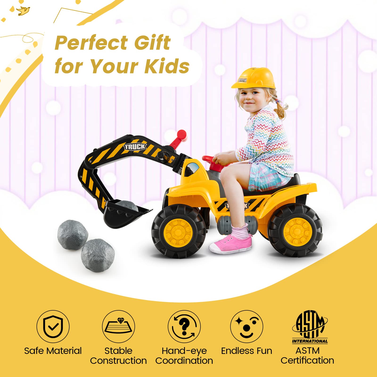 Foto 8 pulgar | Excavadora Ride On Construction Costzon Para Niños Con Casco Desde Hace Más De 3 Años - Venta Internacional.