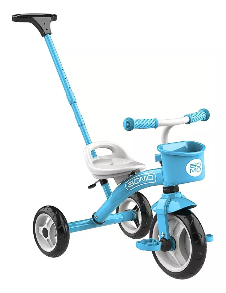 Triciclo para Niños Multifuncional Azul con Bastón de Empuje