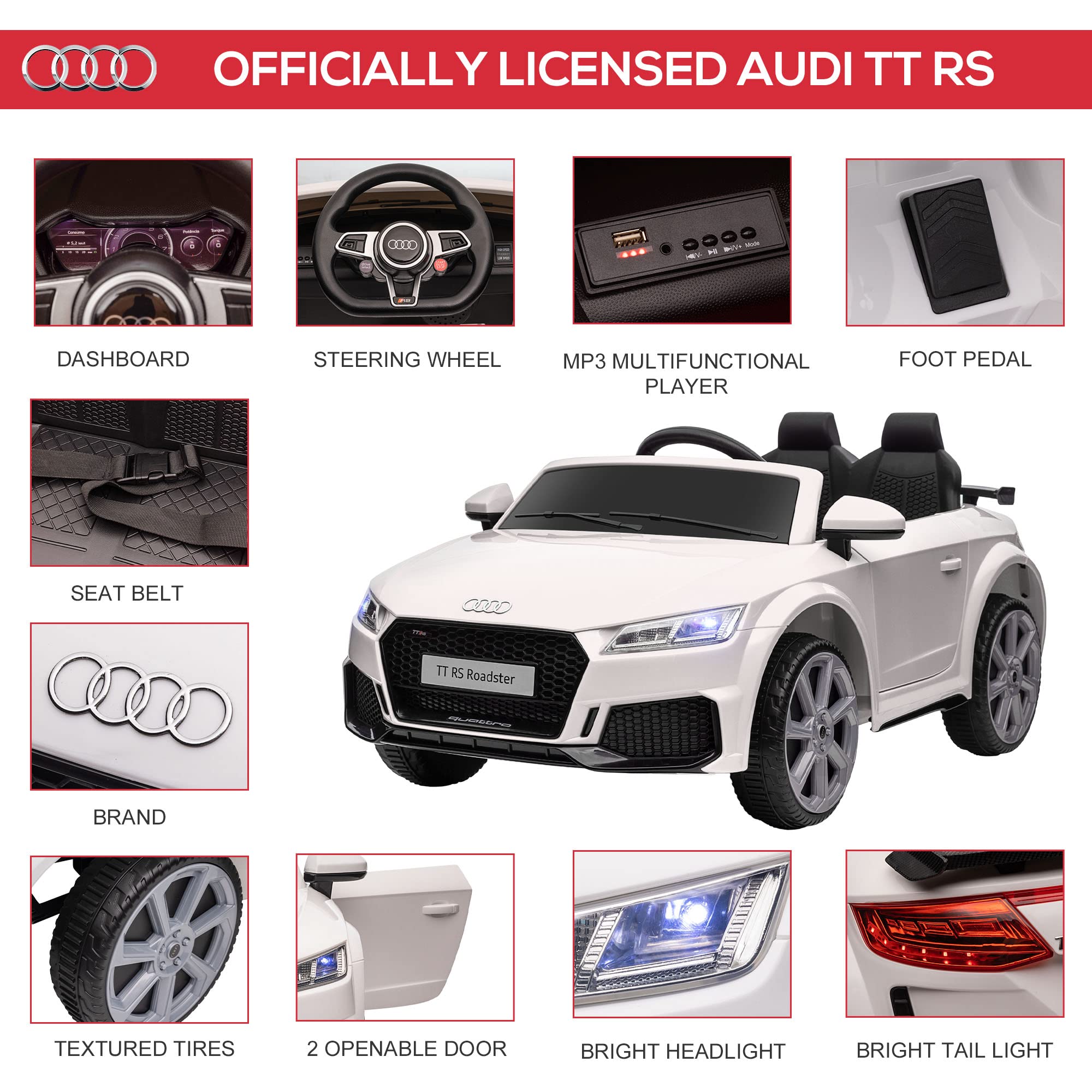 Foto 4 pulgar | Audi Tt Rs 6v Kids Con Licencia Eléctrica Aosom - Venta Internacional.