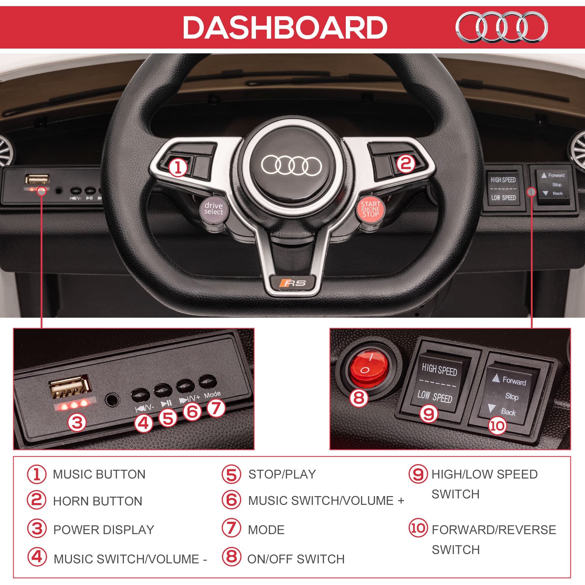 Foto 8 pulgar | Audi Tt Rs 6v Kids Con Licencia Eléctrica Aosom - Venta Internacional.