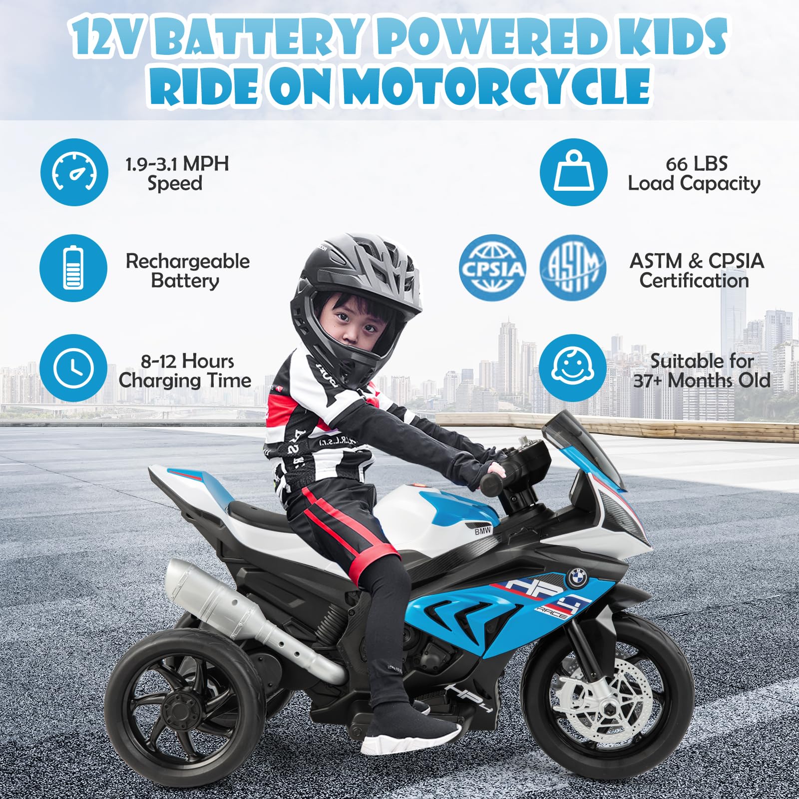 Foto 4 pulgar | Ride On Motorcycle Costzon Kids Bmw 12v Con Faros Delanteros Azules - Venta Internacional.