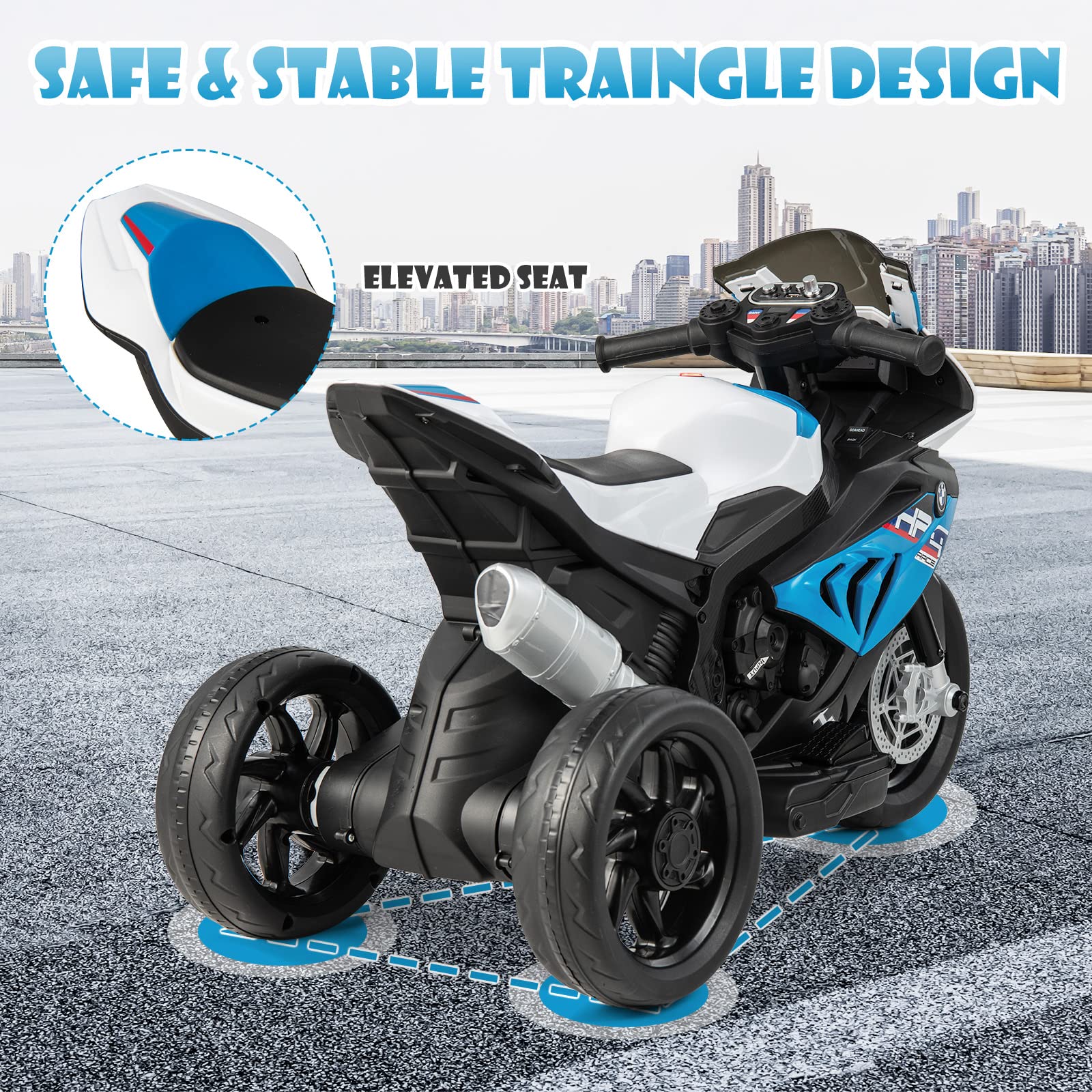 Foto 6 pulgar | Ride On Motorcycle Costzon Kids Bmw 12v Con Faros Delanteros Azules - Venta Internacional.