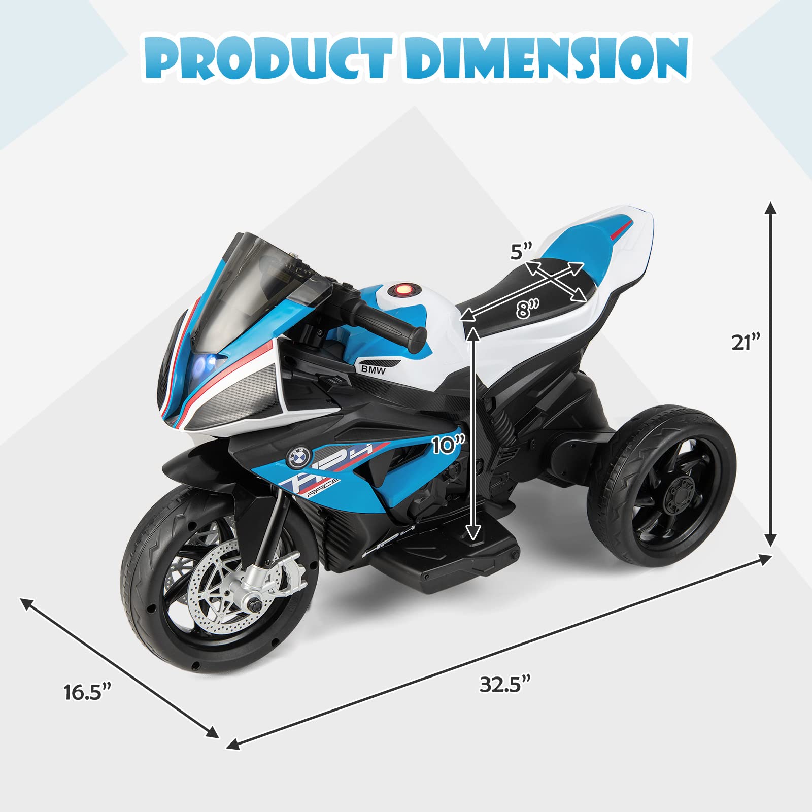 Foto 8 pulgar | Ride On Motorcycle Costzon Kids Bmw 12v Con Faros Delanteros Azules - Venta Internacional.
