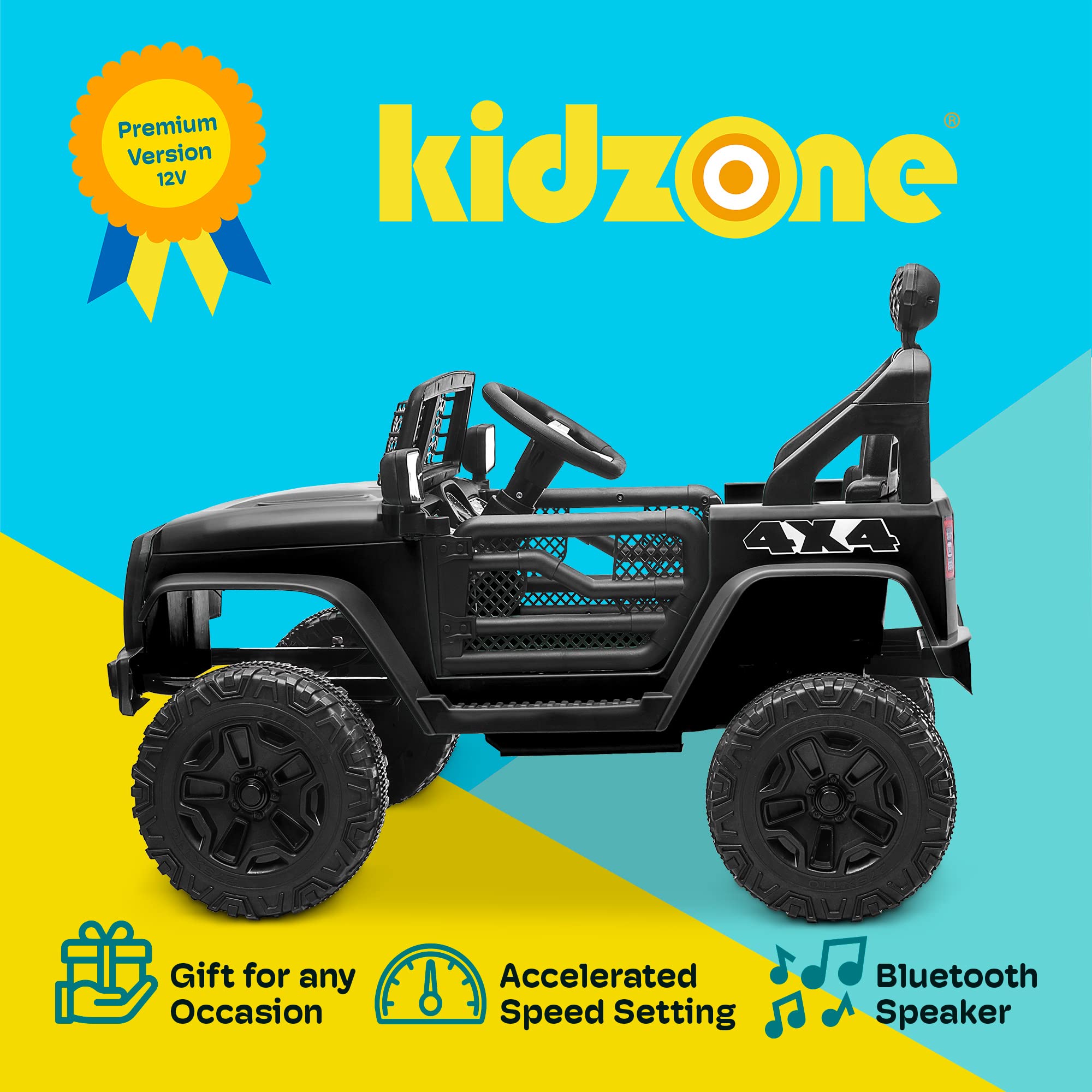 Foto 2 | Coche Eléctrico Para Niños Ride On Truck Kidzone Con Batería De 12 V, Color Negro - Venta Internacional.