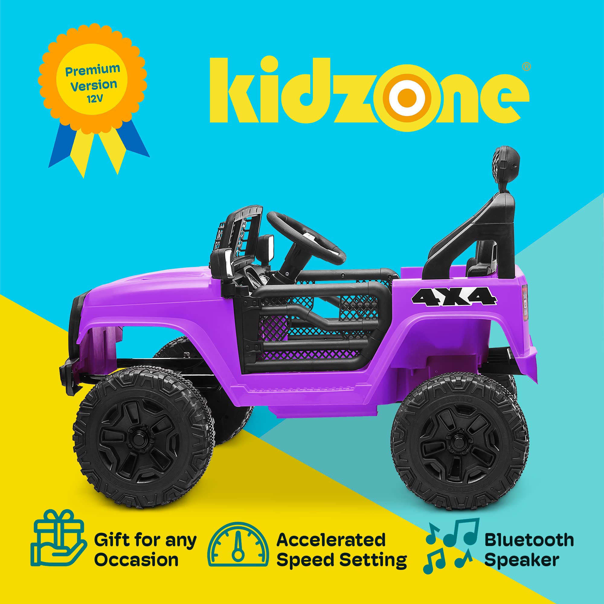Foto 2 | Coche Eléctrico Ride On Truck Kidzone De 12 V Con Batería De 4 Ruedas, Color Morado - Venta Internacional.