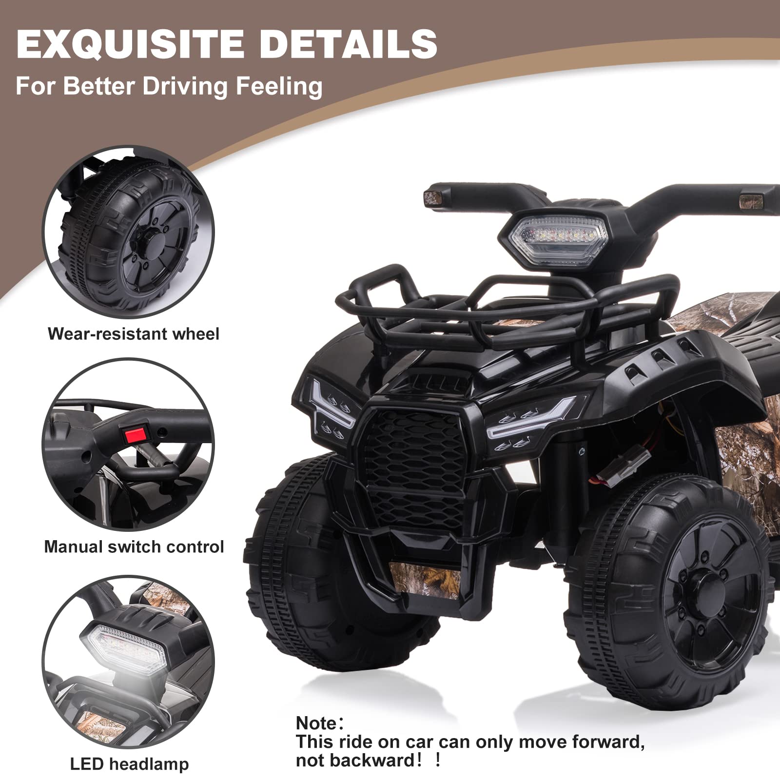 Foto 3 pulgar | Atv Quad Eléctrico Para Niños De 6 V Con Faros Delanteros, Mp3, Usb De 18 A 36 Meses - Venta Internacional.