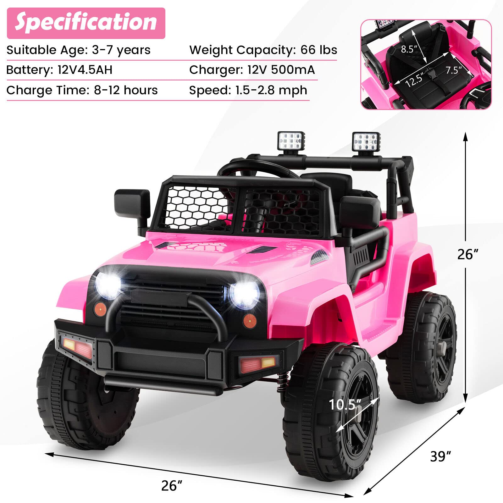 Foto 7 | Camión Ride On Car Costzon A Batería De 12 V Con Mando A Distancia, Color Rosa - Venta Internacional.