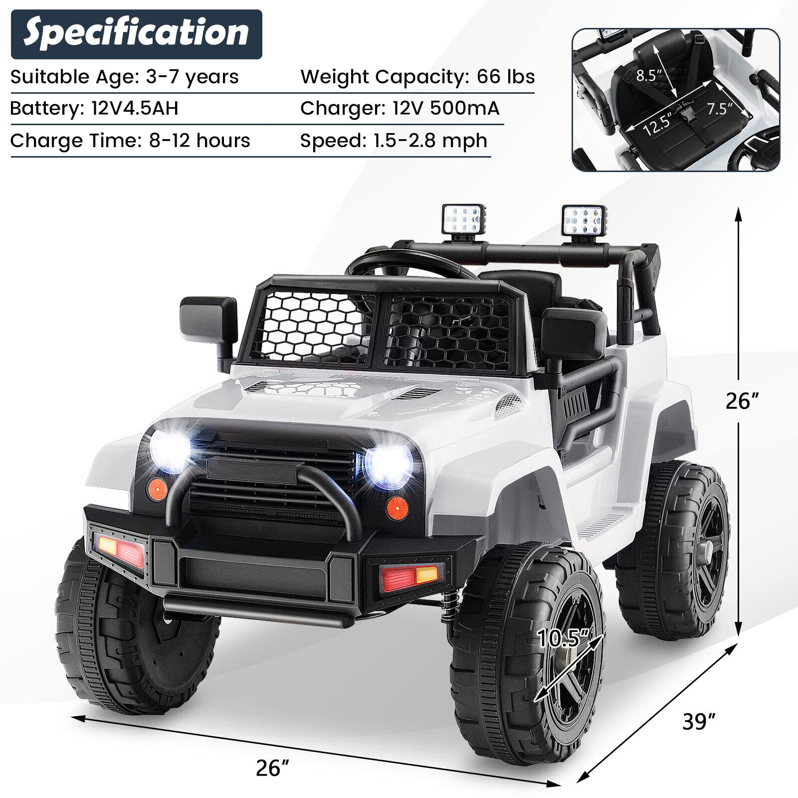 Foto 7 | Camión Ride On Car Costzon A Batería De 12 V Con Mando A Distancia, Color Blanco - Venta Internacional.