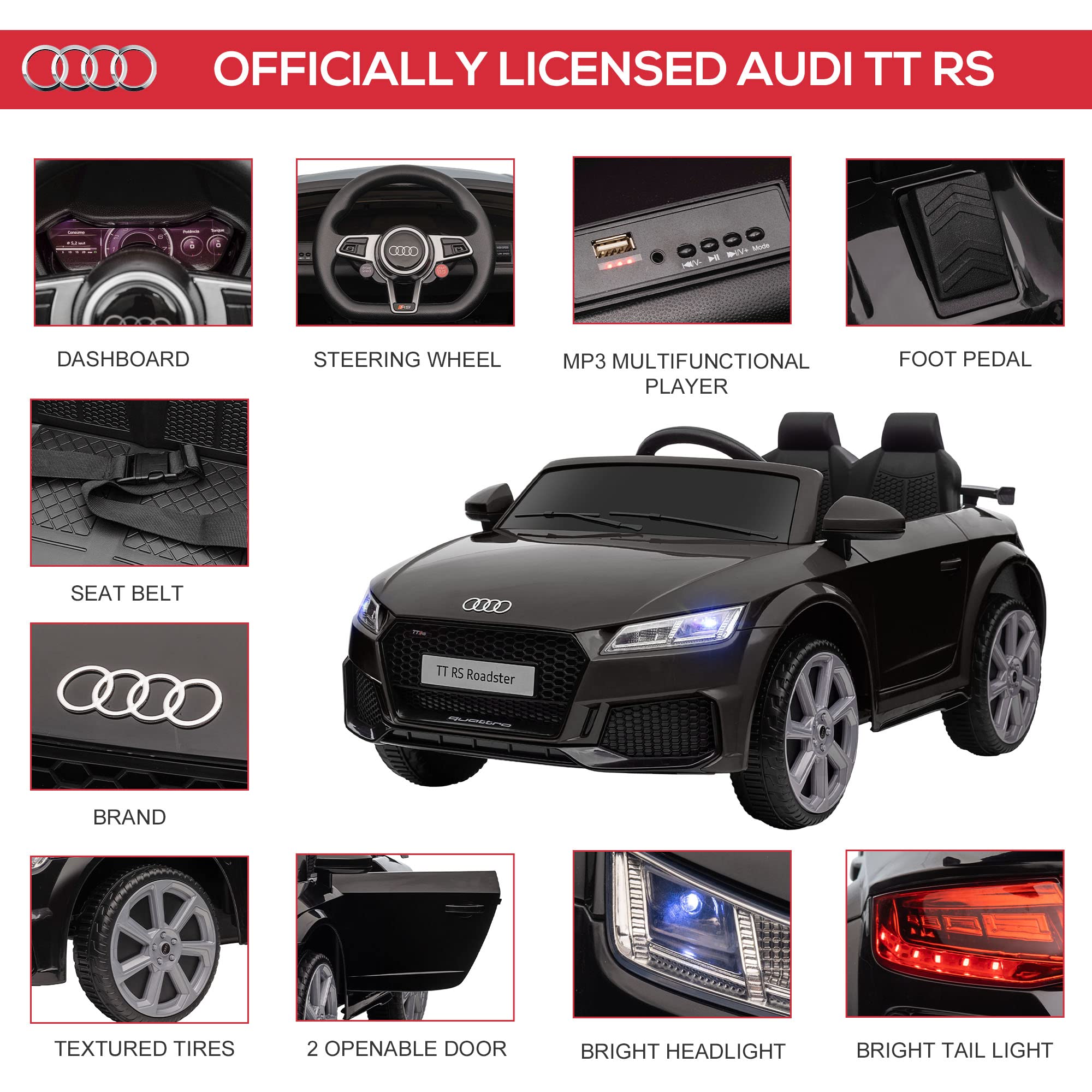 Foto 4 pulgar | Audi Tt Rs 6v Kids Con Licencia Eléctrica Aosom - Venta Internacional.