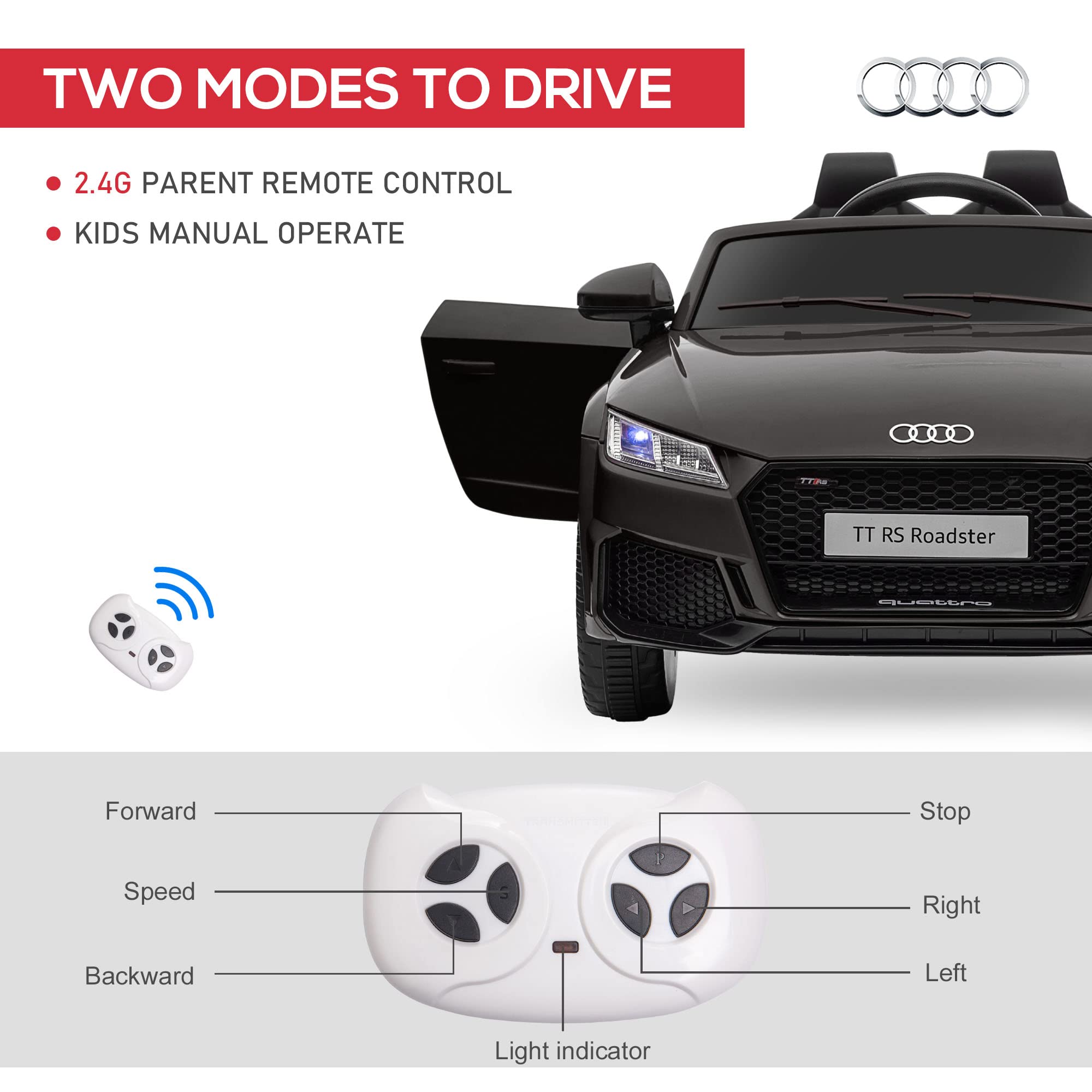 Foto 5 pulgar | Audi Tt Rs 6v Kids Con Licencia Eléctrica Aosom - Venta Internacional.