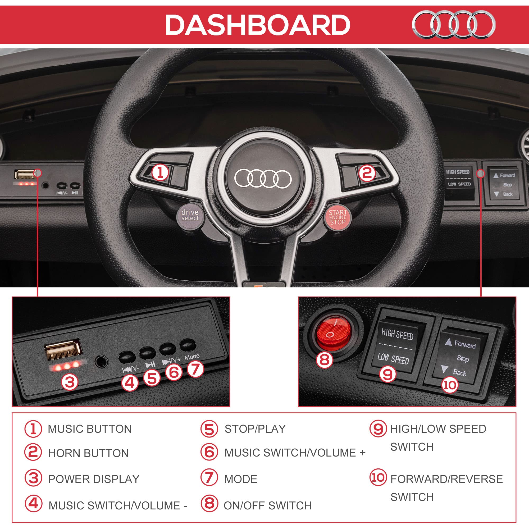 Foto 7 | Audi Tt Rs 6v Kids Con Licencia Eléctrica Aosom - Venta Internacional.