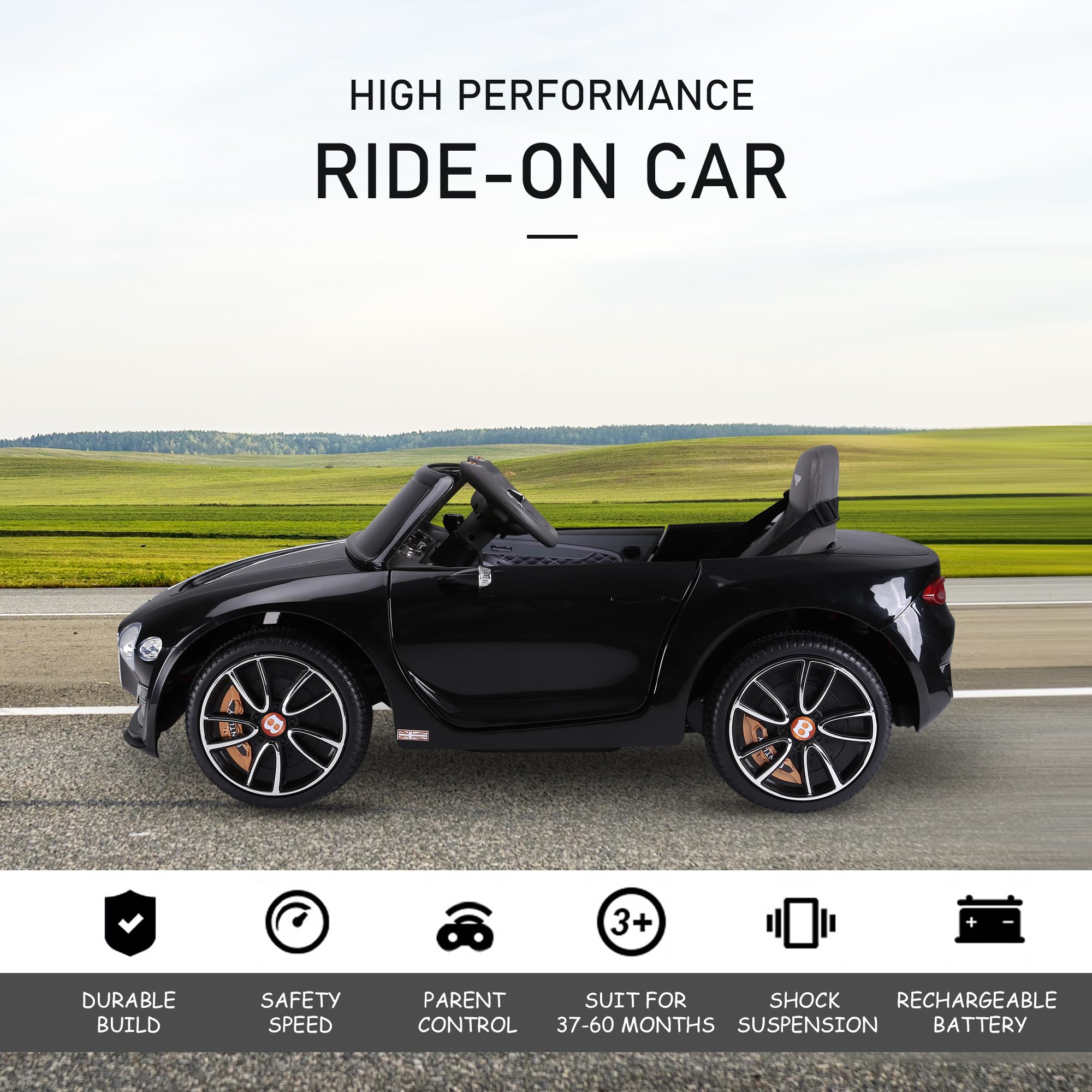 Foto 4 pulgar | Coche Eléctrico Aosom Licensed Bentley Exp12 Kids 12v Black - Venta Internacional.