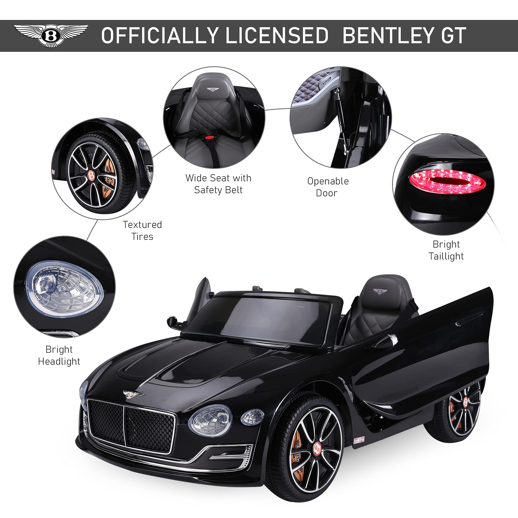 Foto 7 pulgar | Coche Eléctrico Aosom Licensed Bentley Exp12 Kids 12v Black - Venta Internacional.