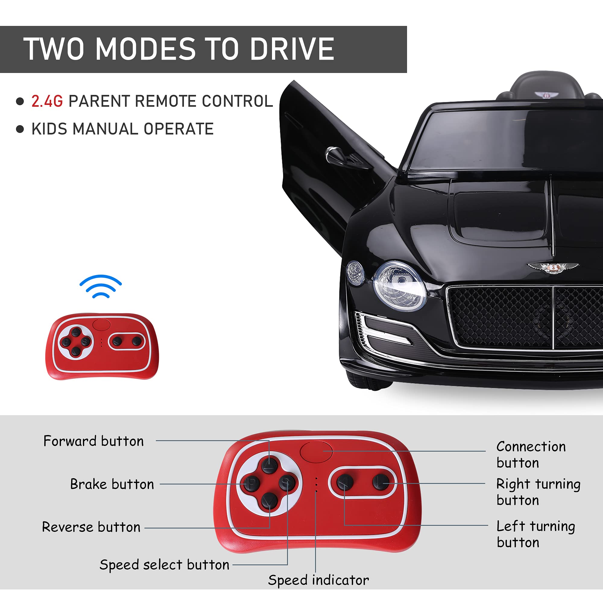 Foto 8 pulgar | Coche Eléctrico Aosom Licensed Bentley Exp12 Kids 12v Black - Venta Internacional.
