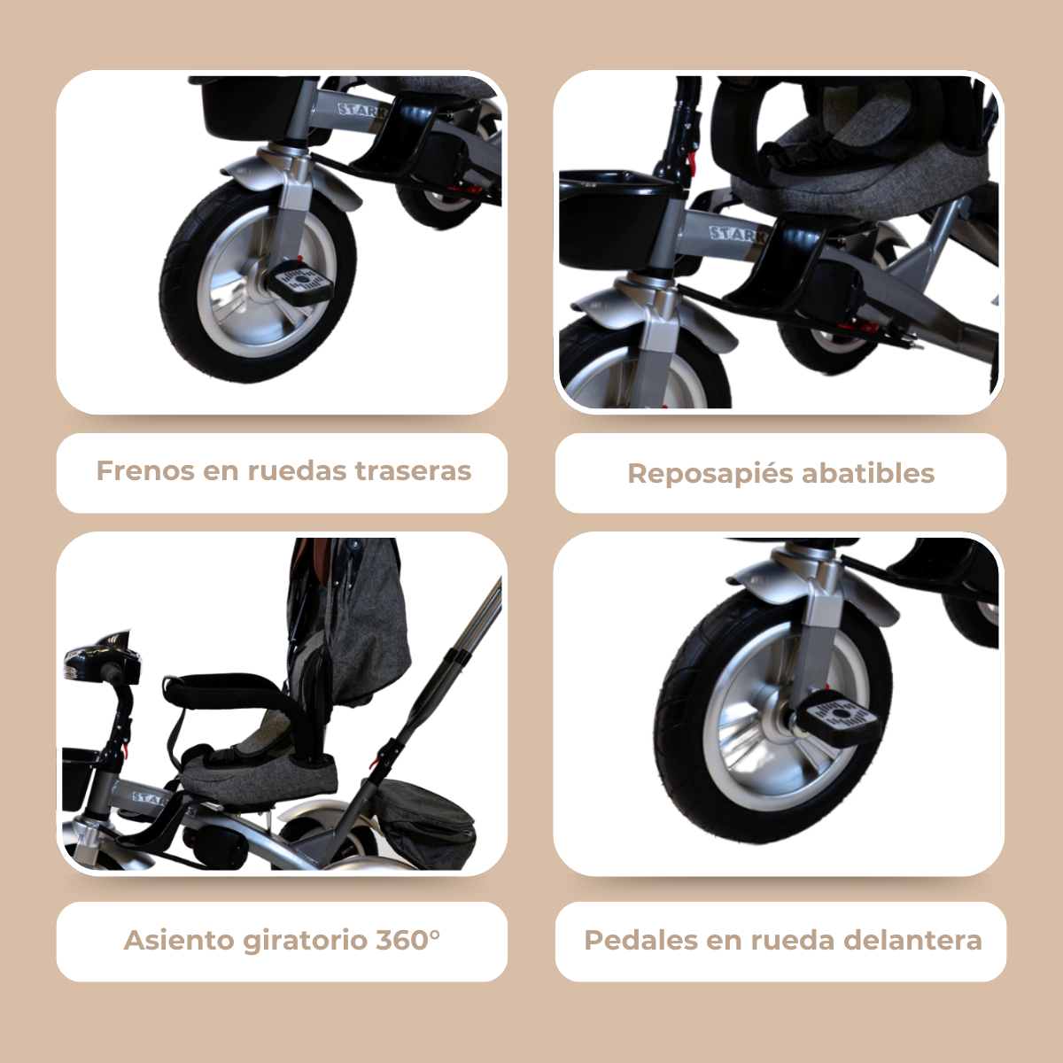 Foto 3 pulgar | Triciclo Bicicleta Infantil Starkids Sk5532 con Luz Gris