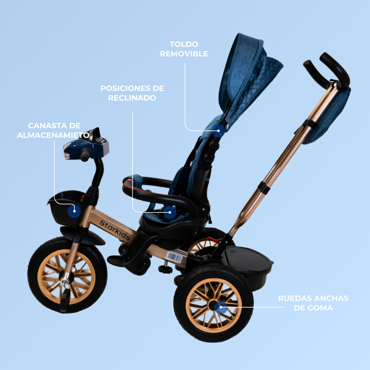 Foto 4 pulgar | Triciclo Infantil Starkids Sk5548 Bicicleta con Luz Azul