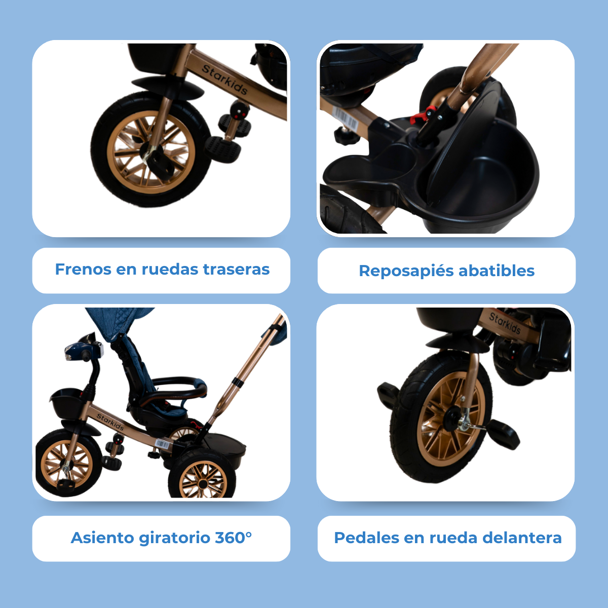 Foto 4 | Triciclo Infantil Starkids Sk5548 Bicicleta con Luz Azul