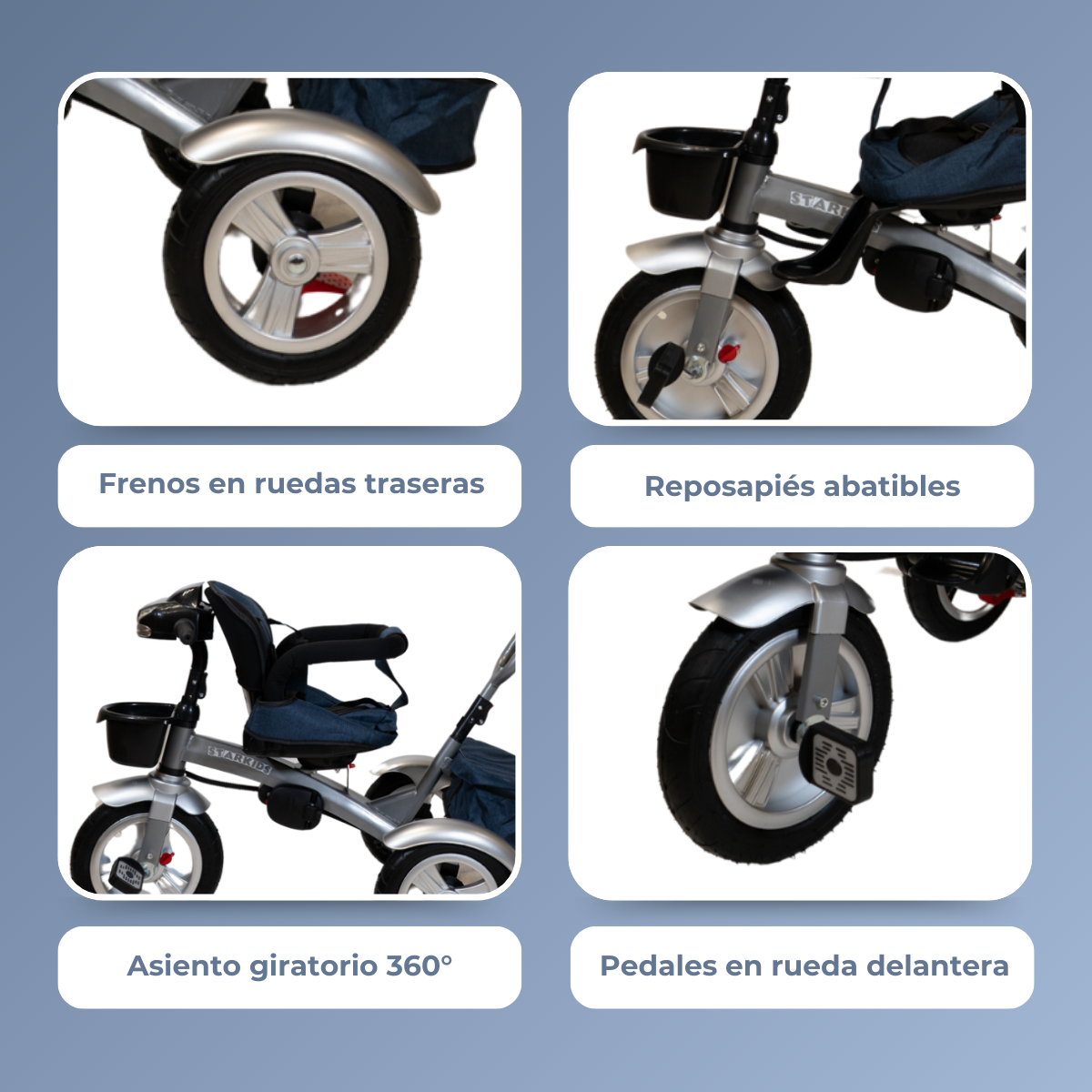 Foto 3 pulgar | Triciclo Bicicleta Infantil Starkids Sk5532 con Luz Azul