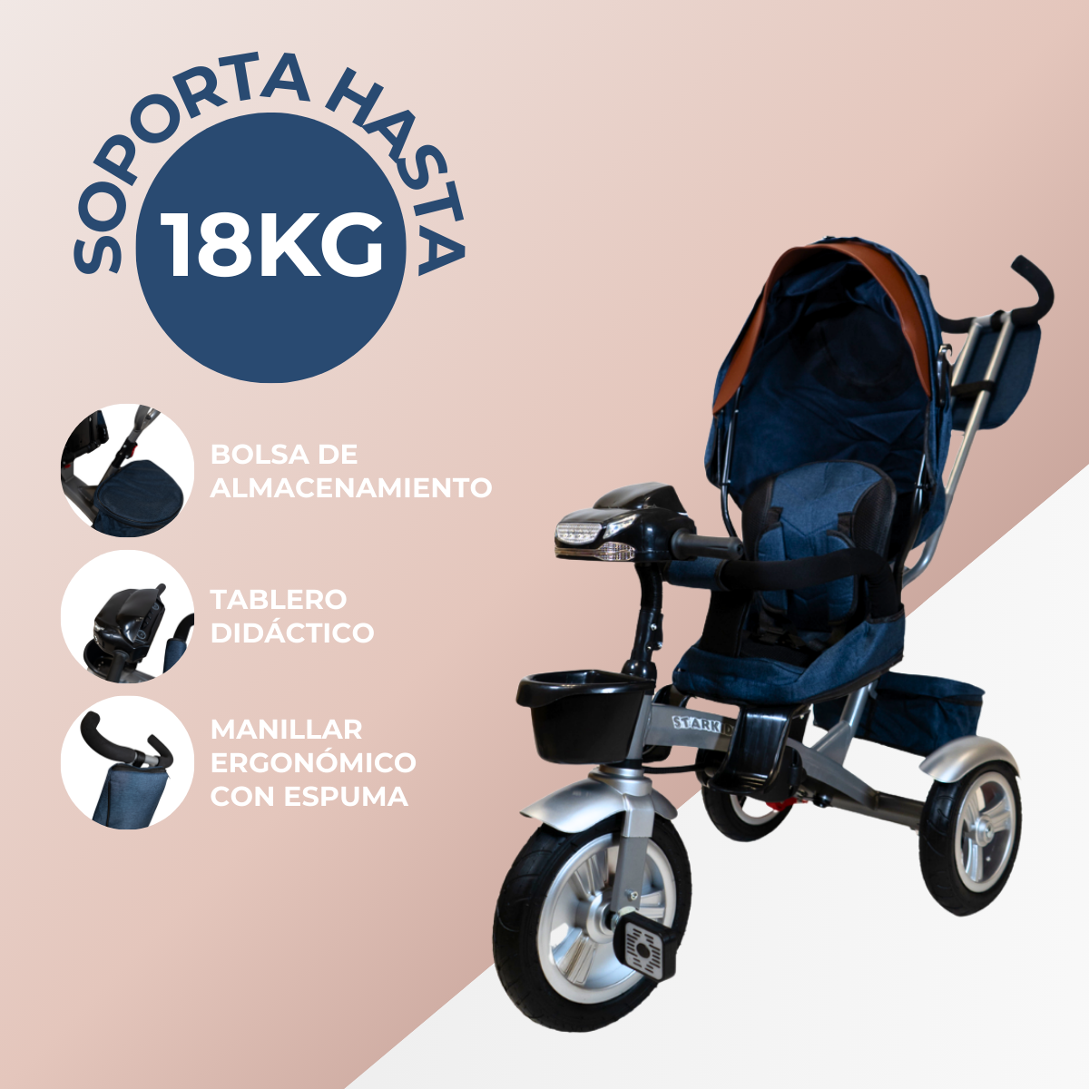 Foto 4 | Triciclo Bicicleta Infantil Starkids Sk5532 con Luz Azul