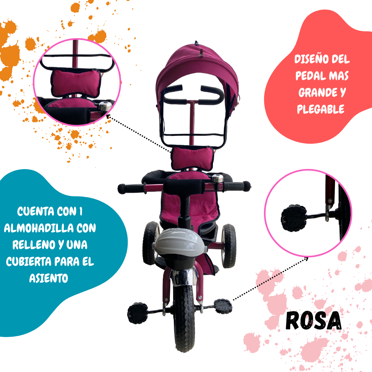 Foto 4 pulgar | Triciclo Carriola Para Niños Komfort Con Barra De Empuje