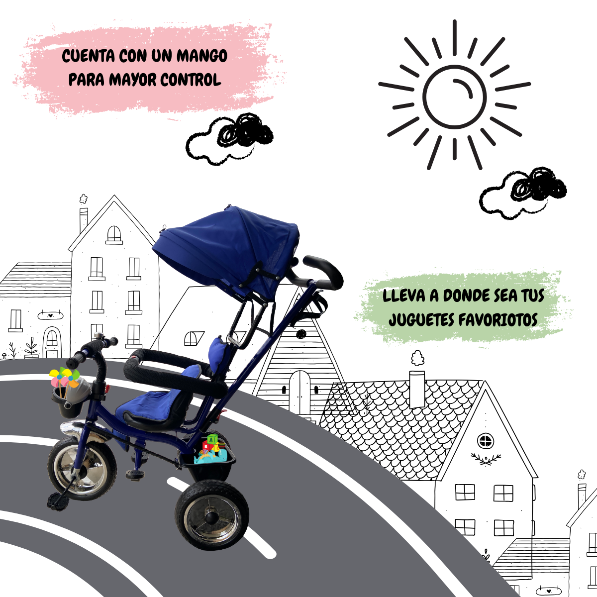 Foto 2 | Triciclo Carriola Para Niños Komfort Con Barra De Empuje