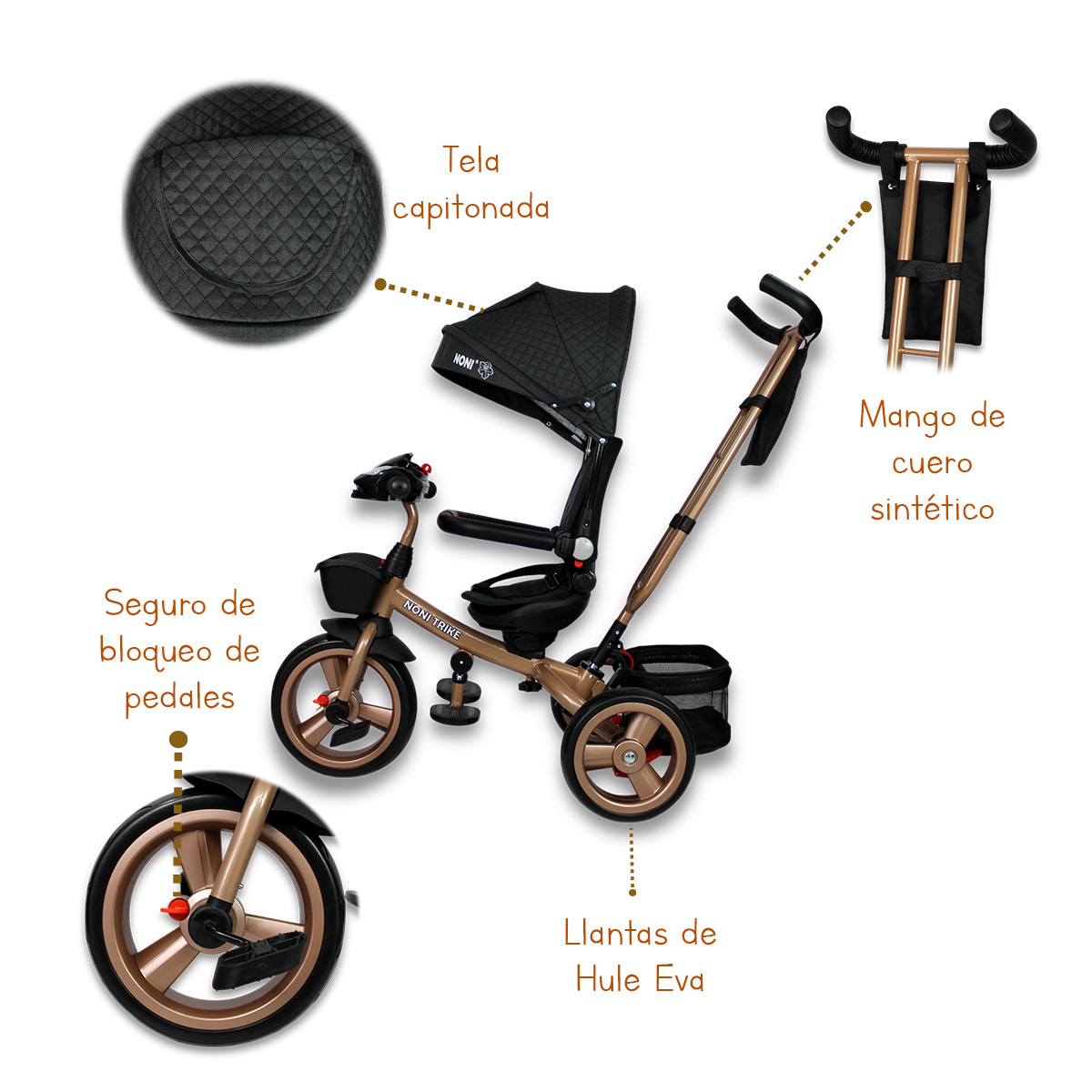Foto 2 | Triciclo Premium Con Empuje Capitonado Y Sonido Noni Is-x1