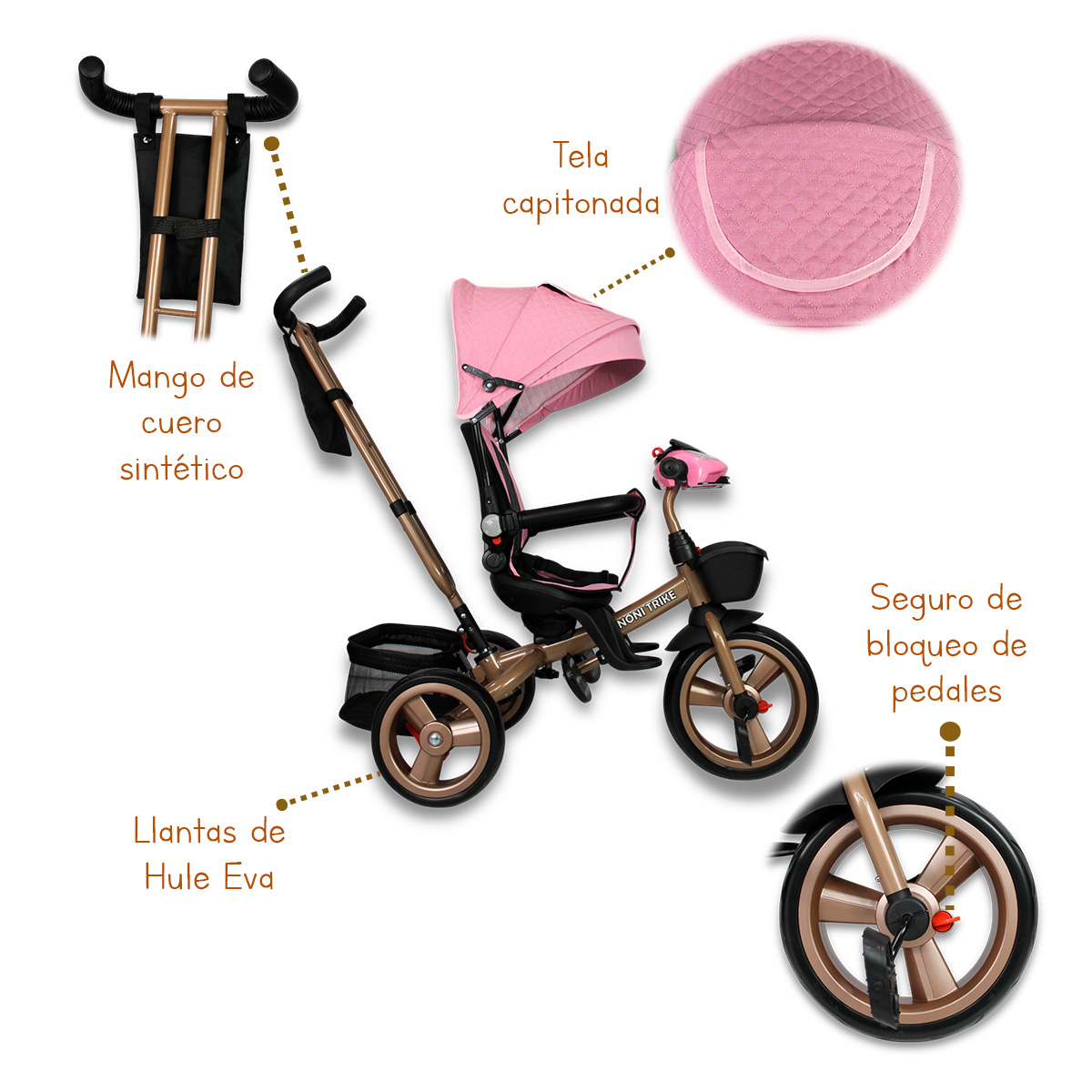 Foto 2 | Triciclo Premium Con Empuje Capitonado Y Sonido Noni Is-x1