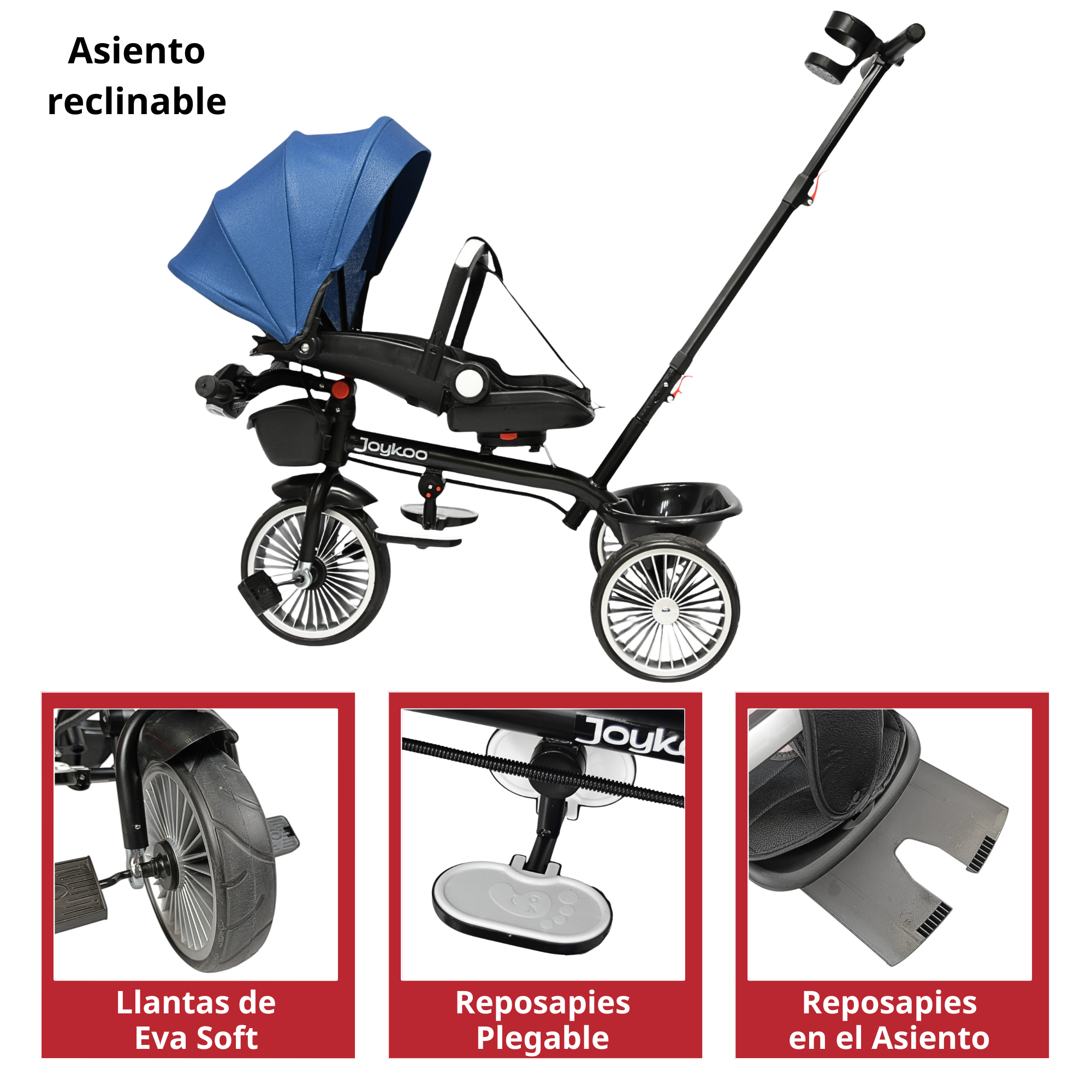 Foto 4 | Triciclo Asiento Giratorio Reclinable Luz Sonido - Azul