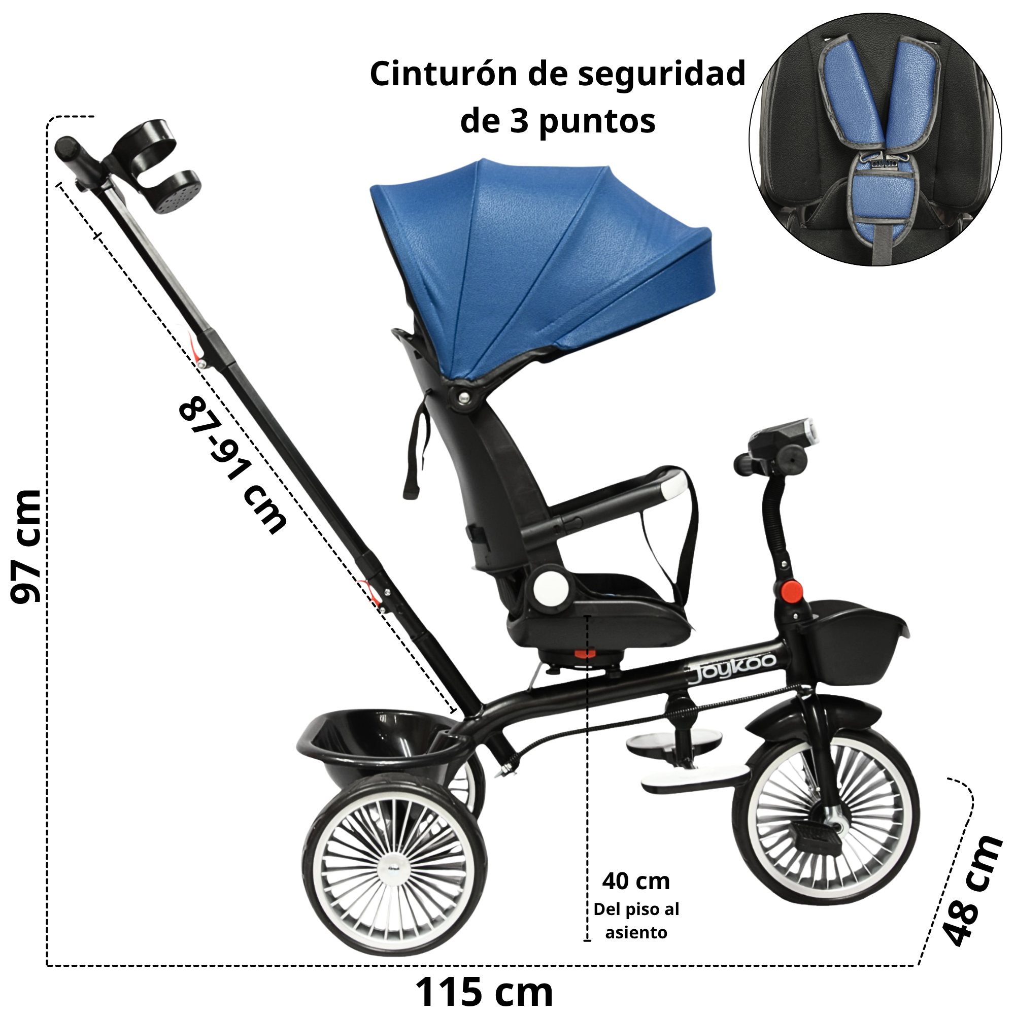 Foto 7 pulgar | Triciclo Asiento Giratorio Reclinable Luz Sonido - Azul