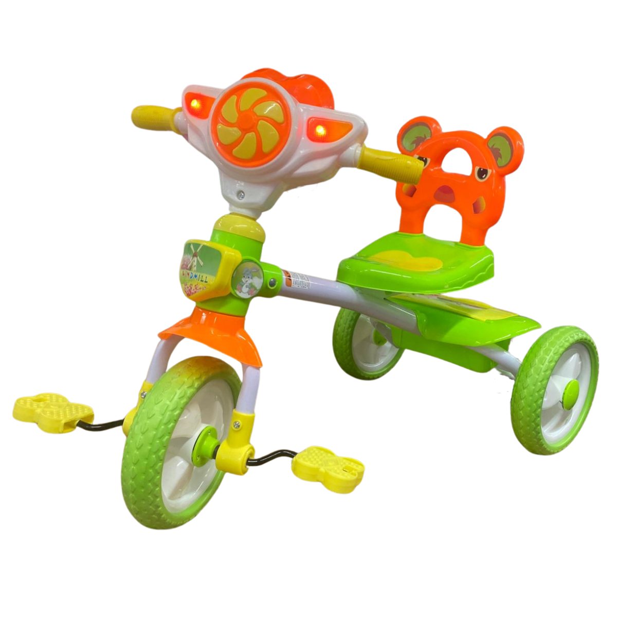 Triciclo Para Niño Asiento De Oso Verde Con Luz Y Música