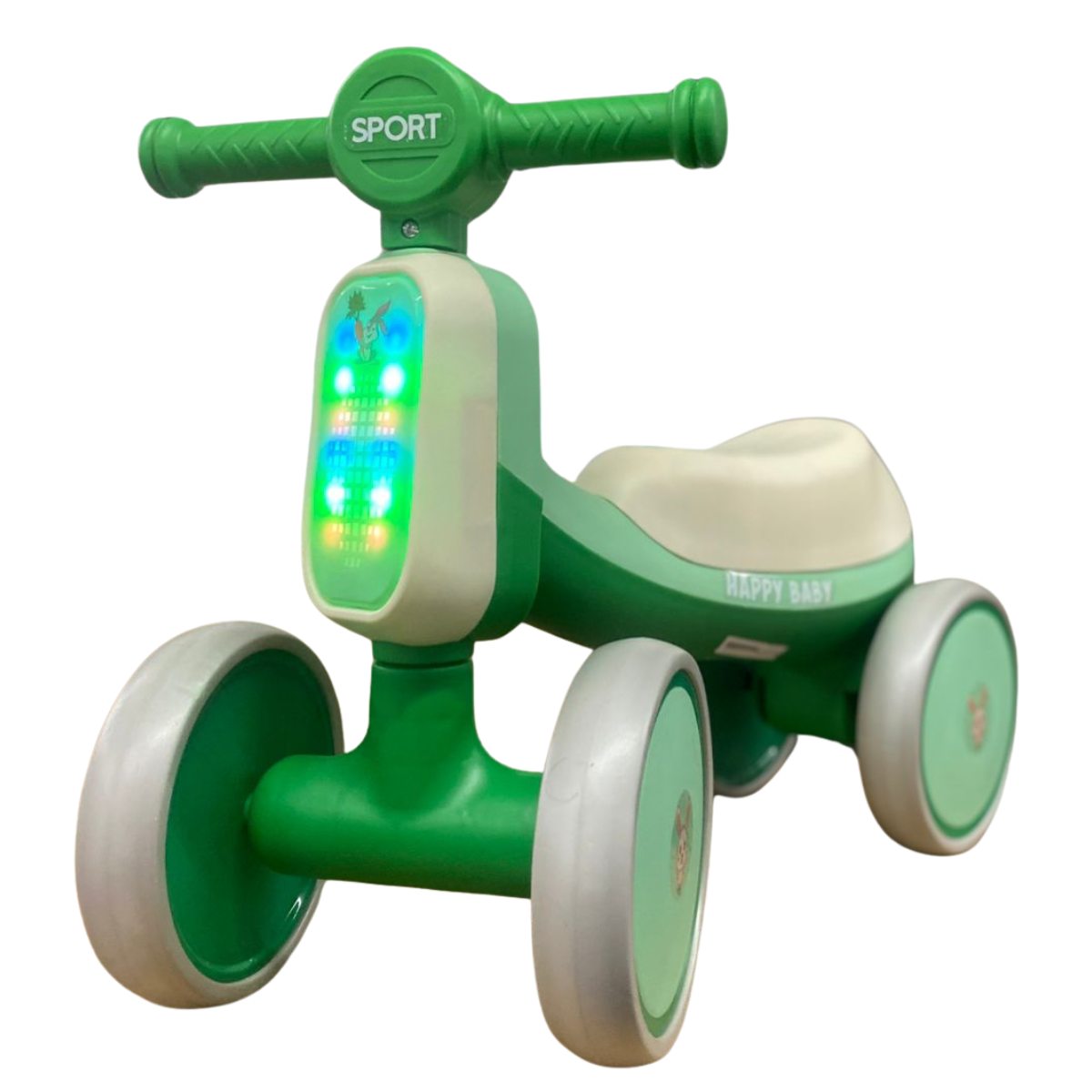 Triciclo Para Niño De Llantas De Conejitos C/luz Musical Color Verde